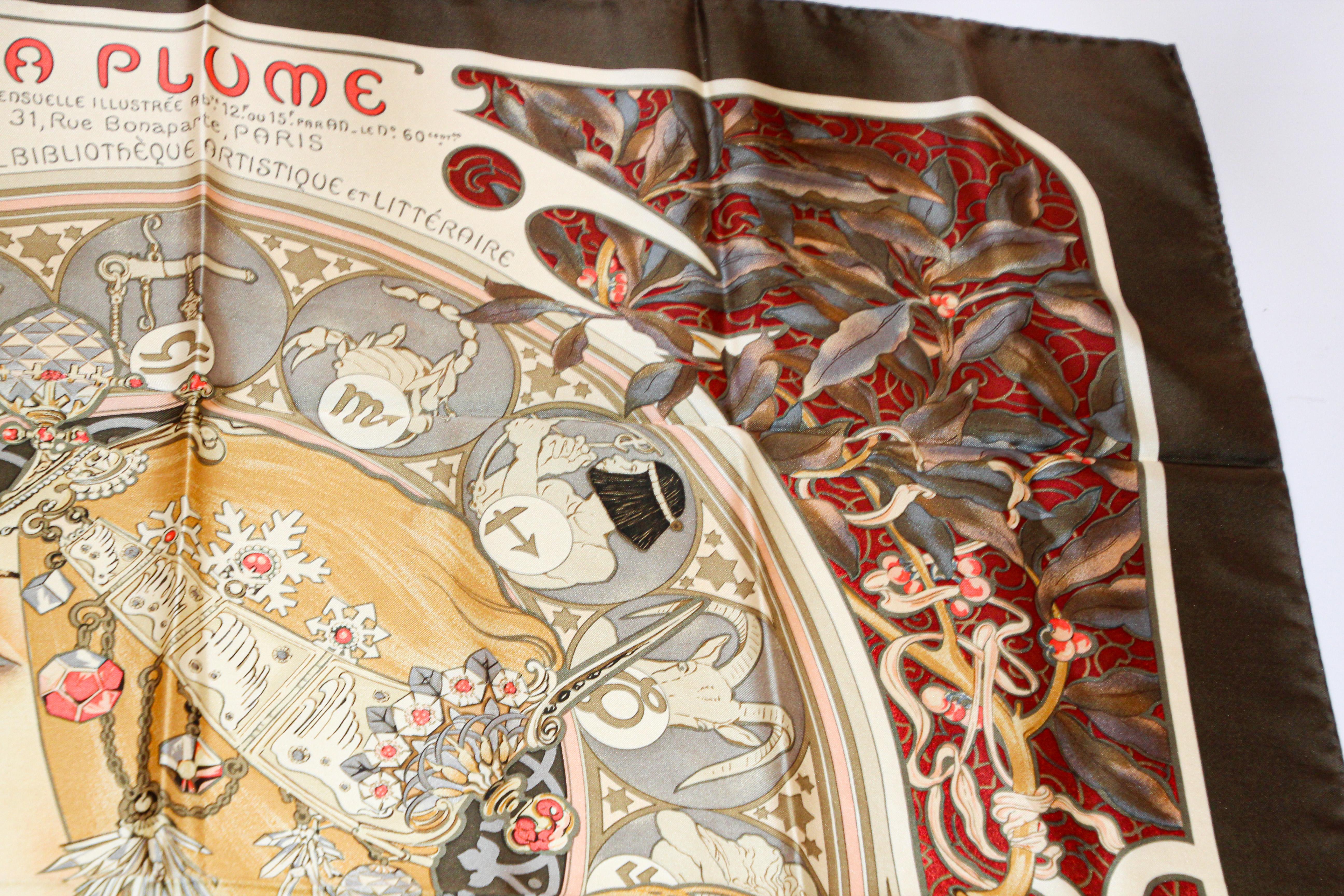 Gorgeous Art Nouveau Zodiac La Plume Silk Scarf after Alphonse Mucha In Good Condition In North Hollywood, CA