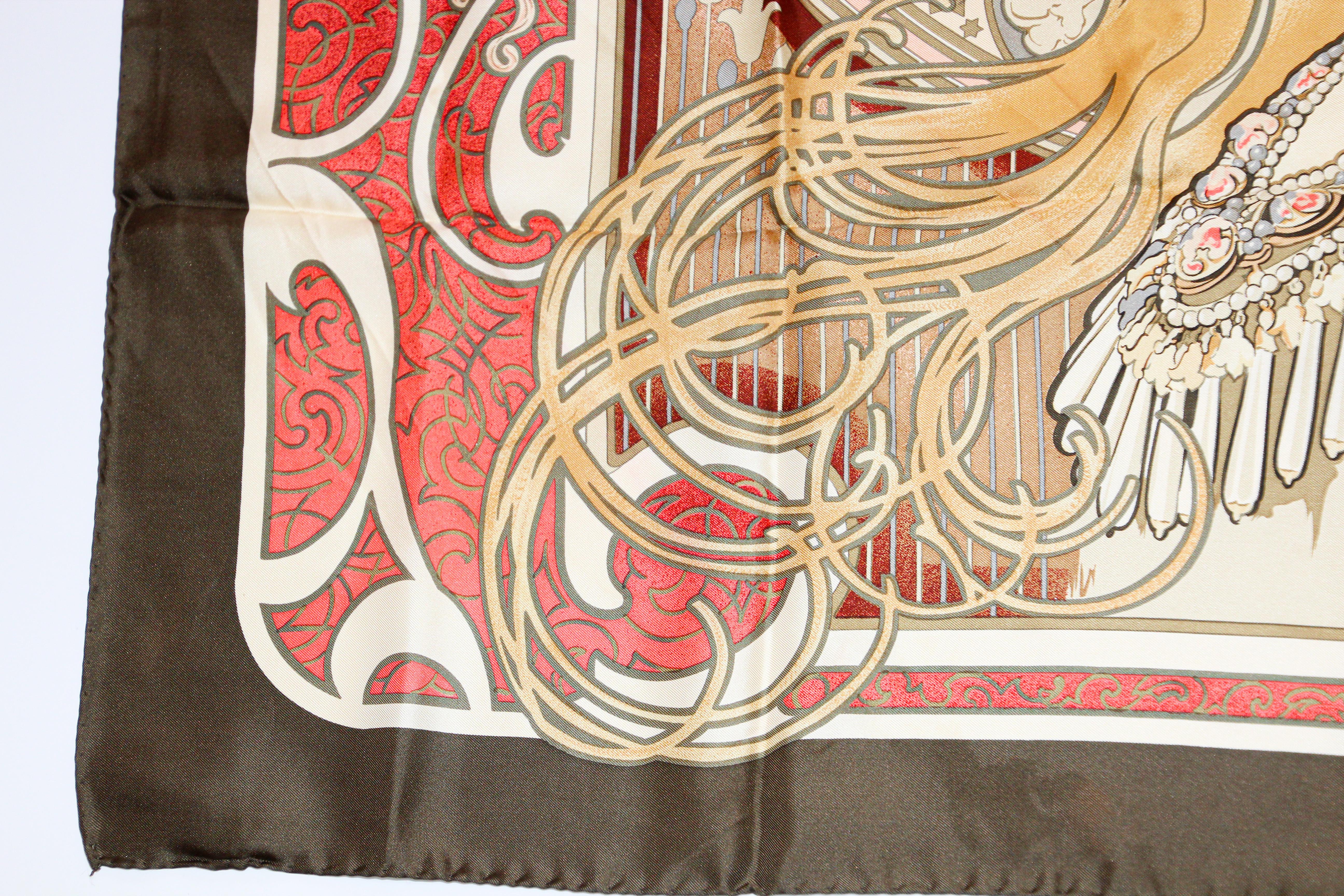 Contemporary Gorgeous Art Nouveau Zodiac La Plume Silk Scarf after Alphonse Mucha