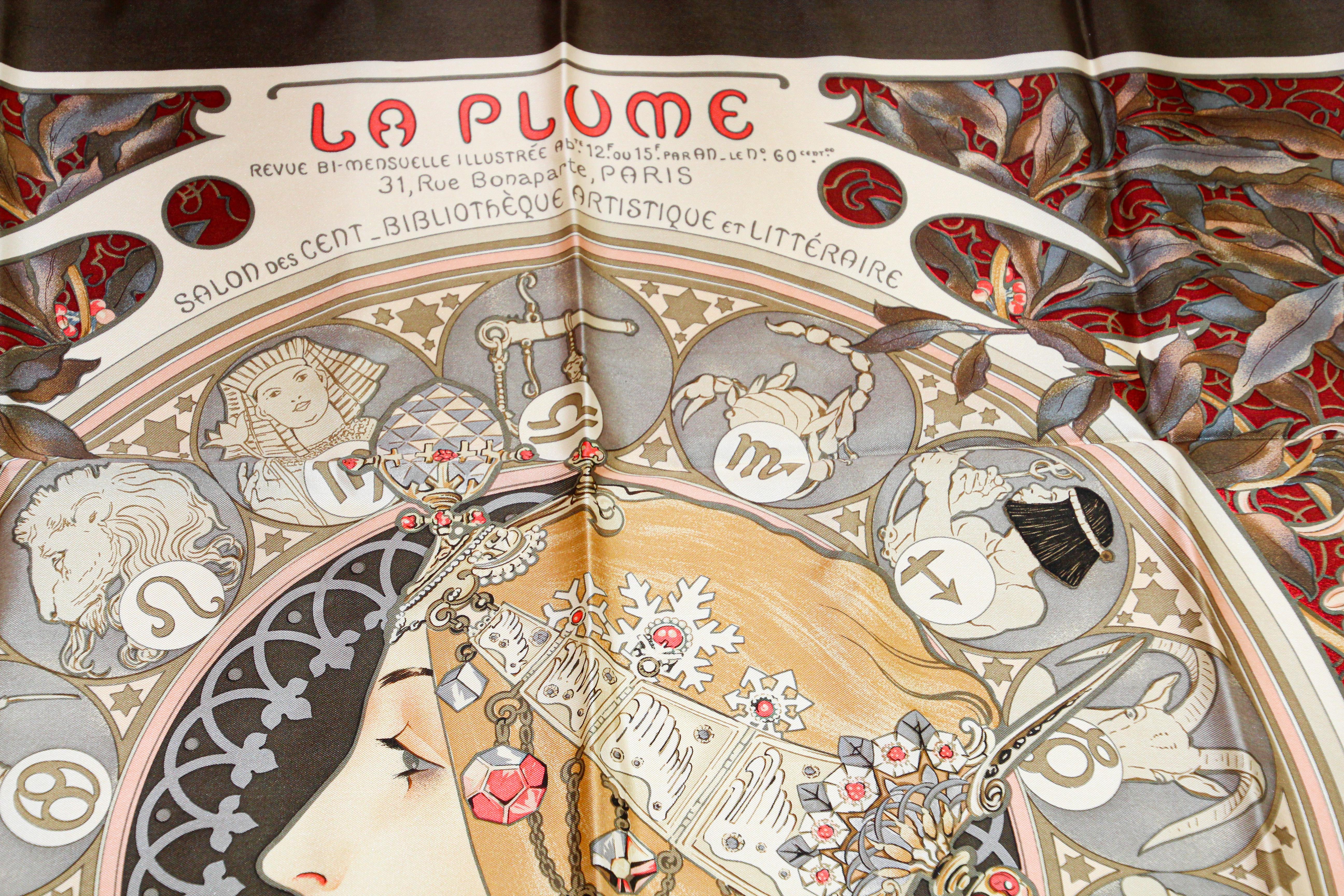 Gorgeous Art Nouveau Zodiac La Plume Silk Scarf after Alphonse Mucha 1