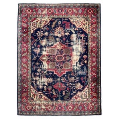 Splendido tappeto artistico geometrico in turco vintage color navy, 1945-1955 circa