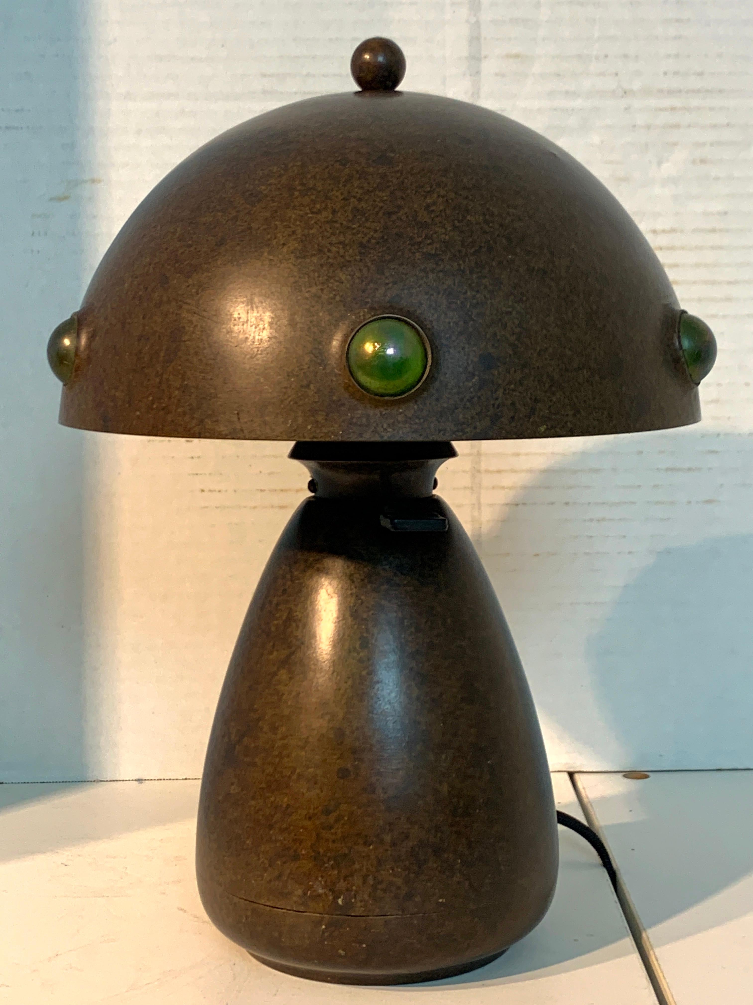 Arts and Crafts Gorgeous Arts & Crafts Bronze and Art Glass Mushroom Lamp