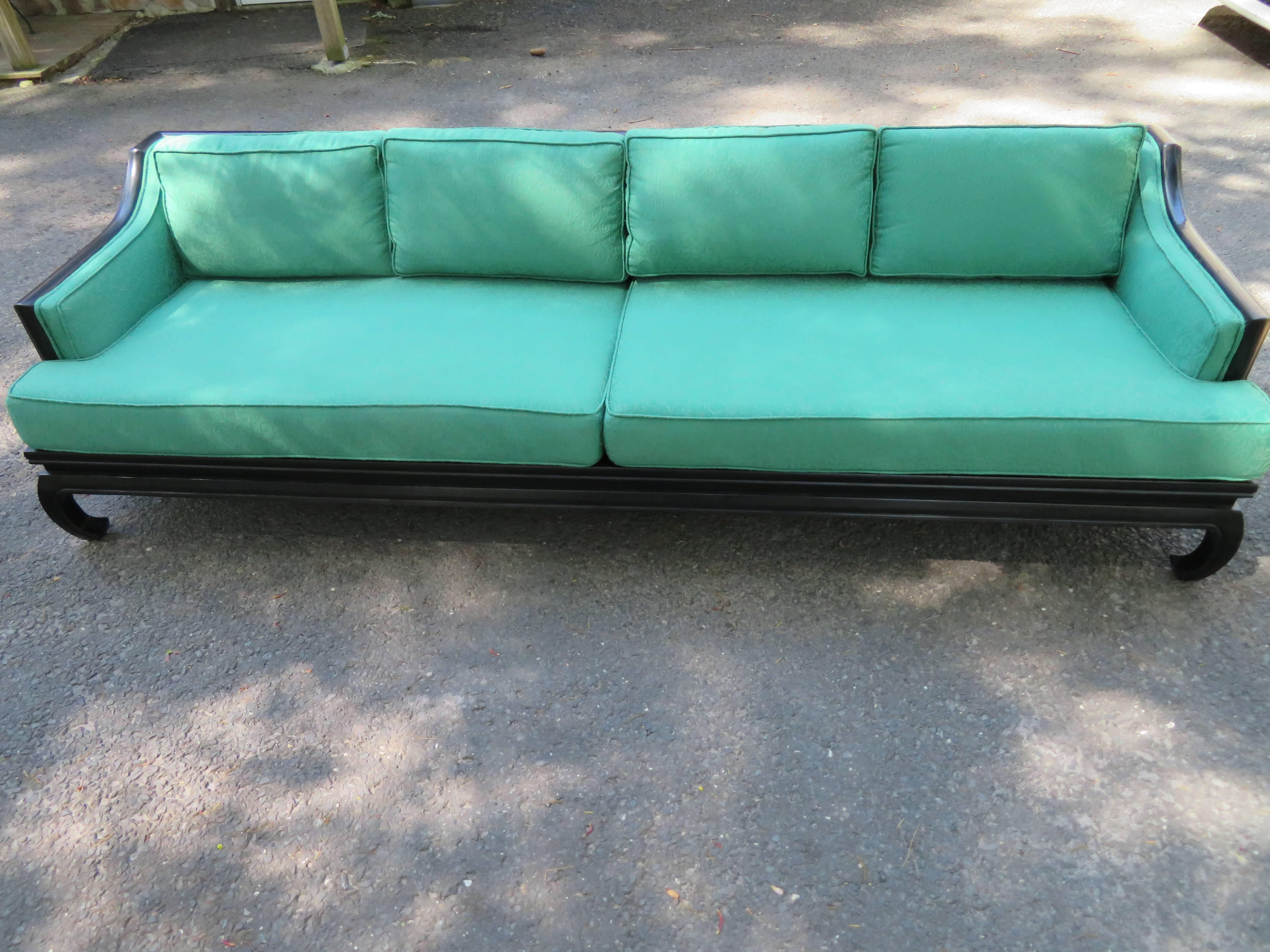 Gorgeous Asian Modern Michael Taylor style Chinoiserie Sofa Midcentury For Sale 1