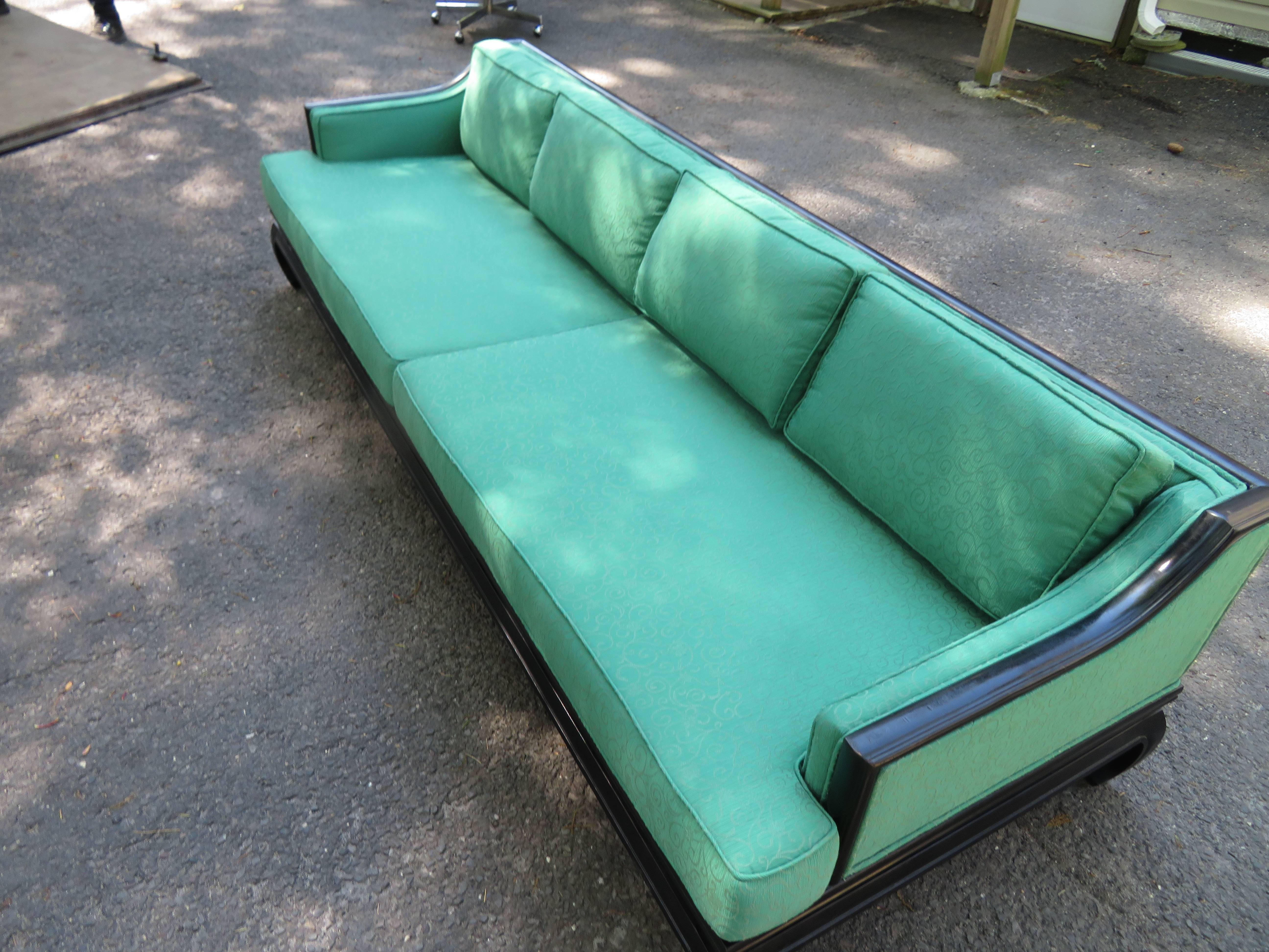 Gorgeous Asian Modern Michael Taylor style Chinoiserie Sofa Midcentury For Sale 5