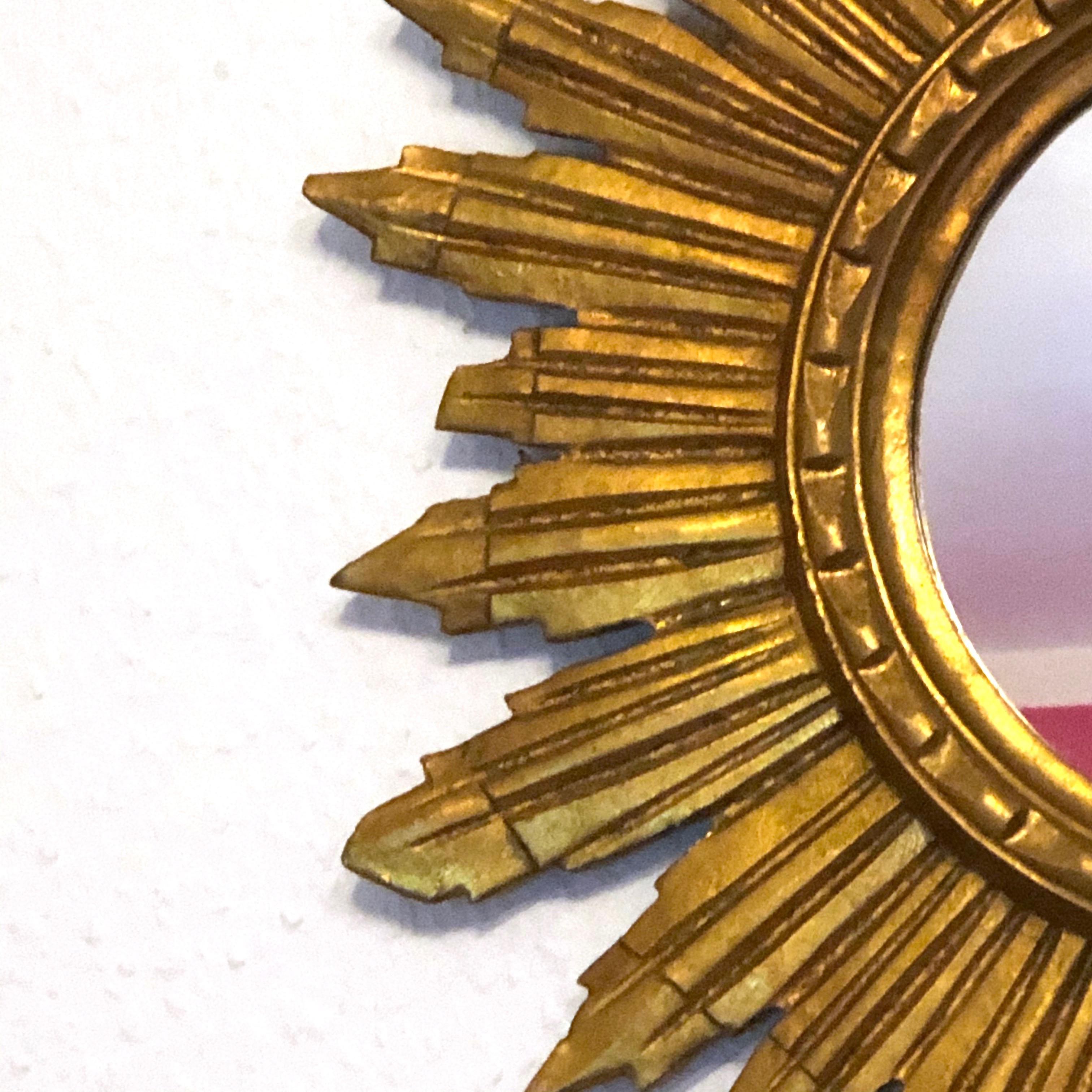 Gorgeous Austrian Starburst Sunburst Gilded Wood Mirror, circa 1960s 1