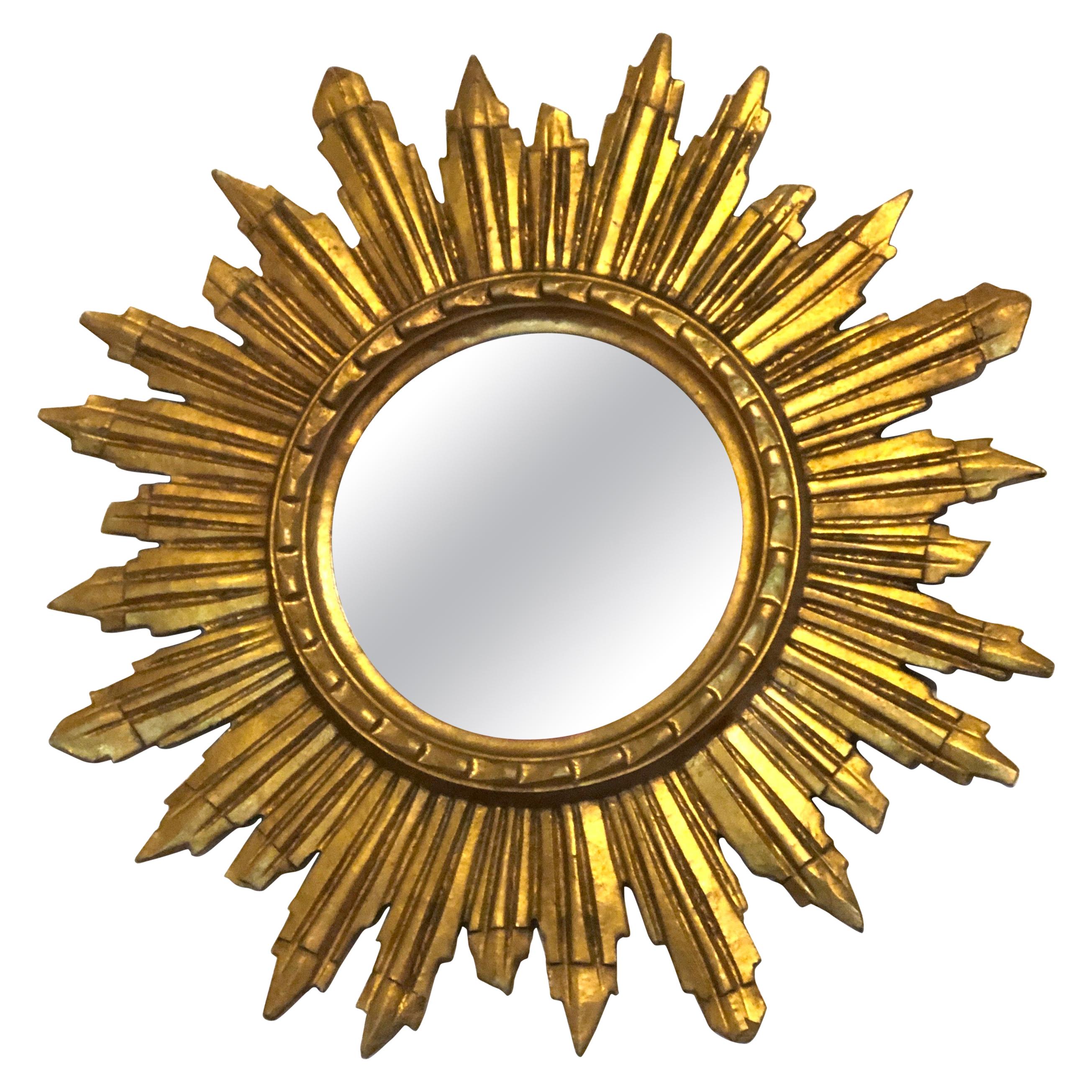 Gorgeous Austrian Starburst Sunburst Gilded Wood Mirror, circa 1960s