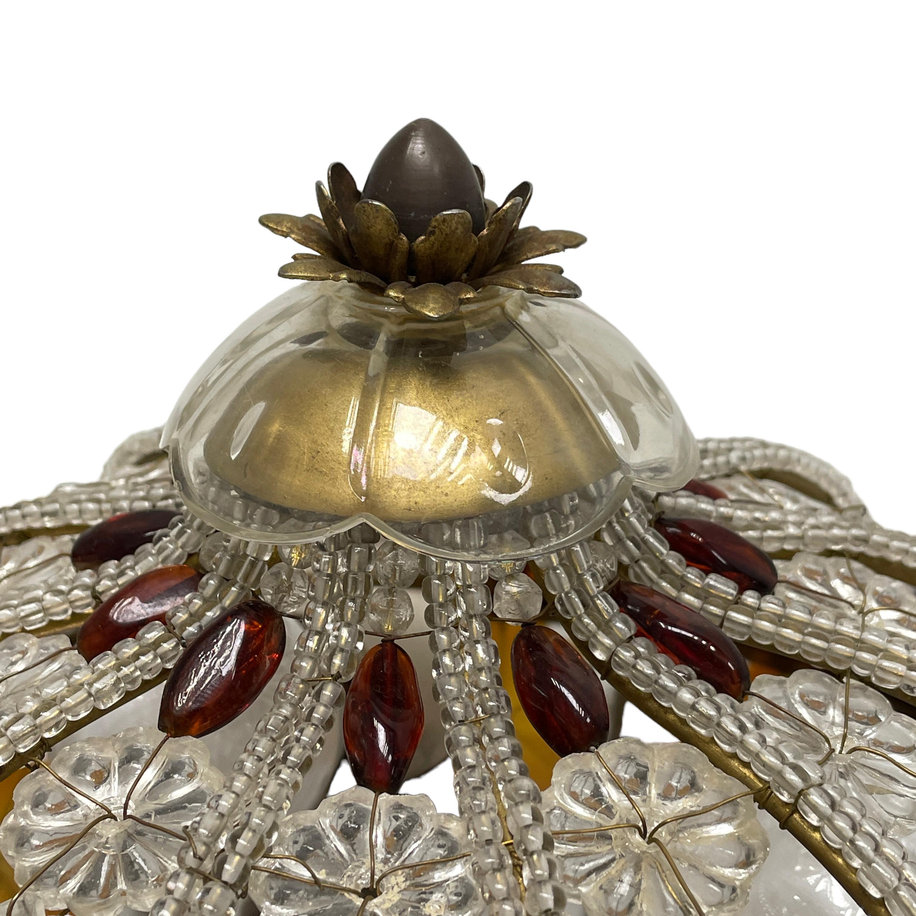 Gorgeous Bagues Beaded Crystal Glass Flush Mount, Midcentury, France, 1950s For Sale 4
