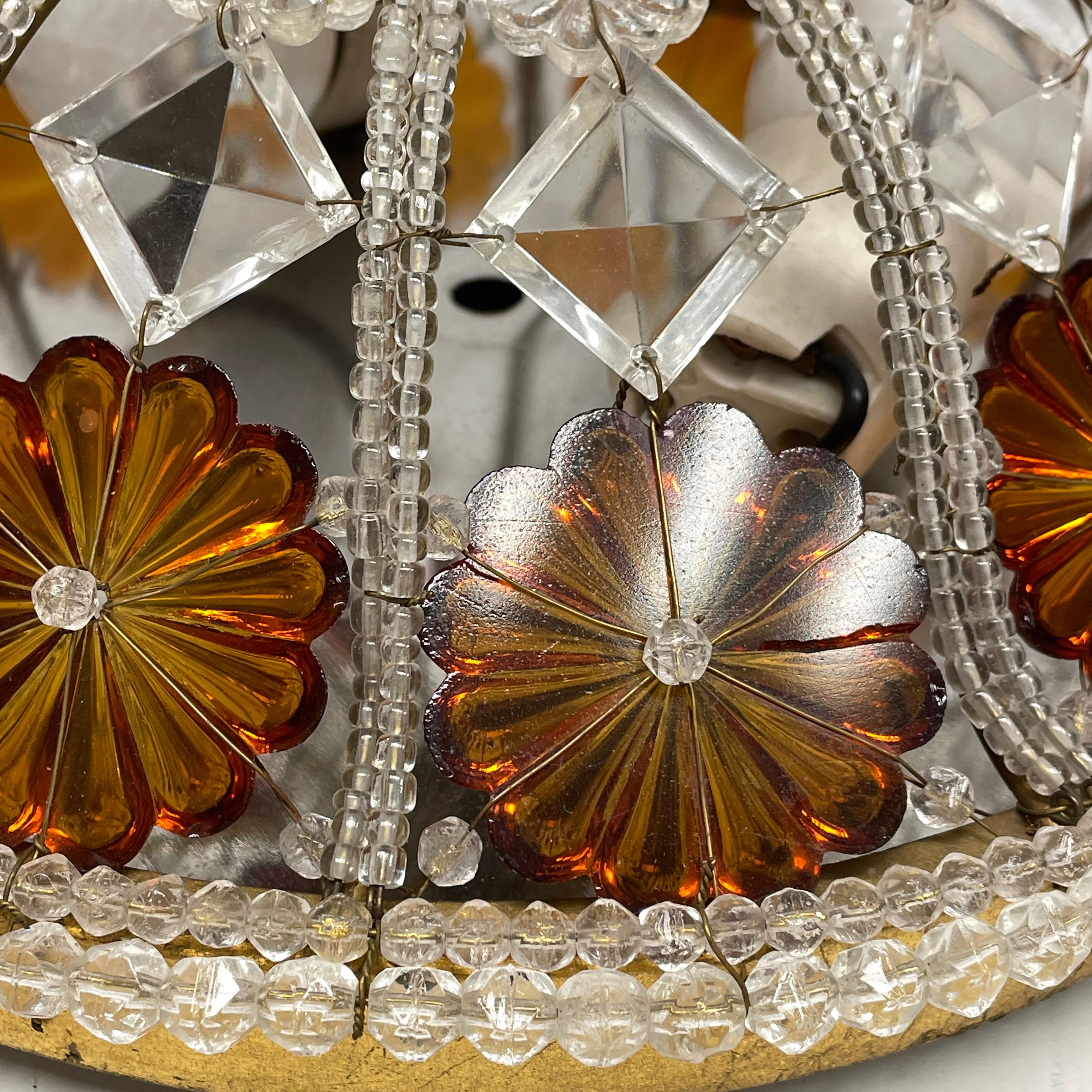 Gorgeous Bagues Beaded Crystal Glass Flush Mount, Midcentury, France, 1950s For Sale 7