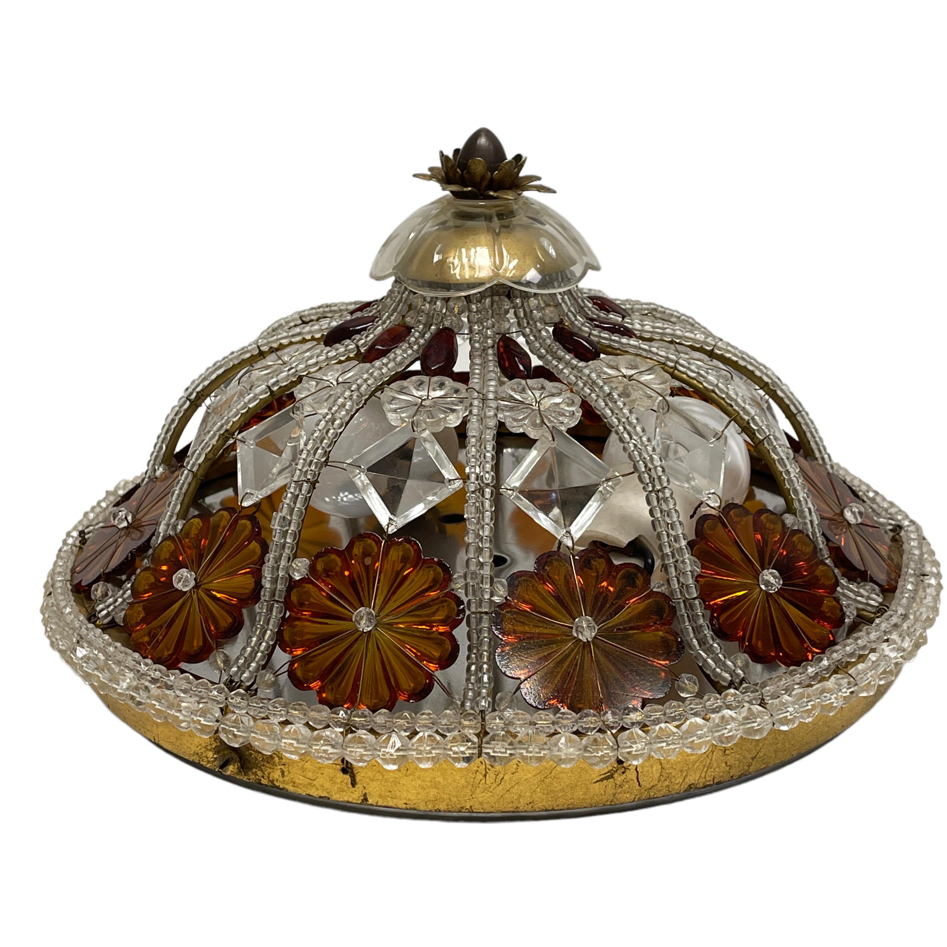 Gorgeous Bagues Beaded Crystal Glass Flush Mount, Midcentury, France, 1950s In Good Condition For Sale In Nuernberg, DE