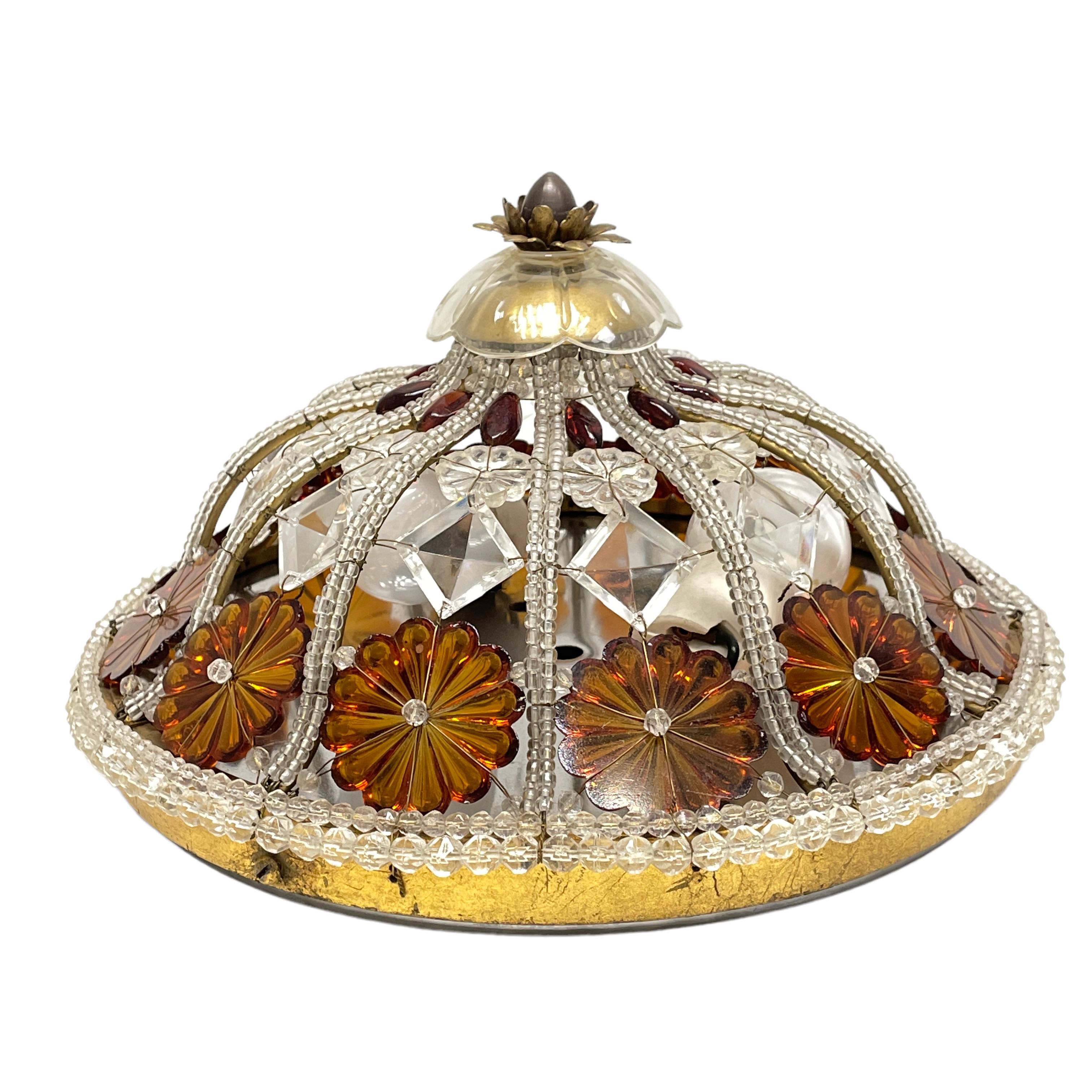Mid-20th Century Gorgeous Bagues Beaded Crystal Glass Flush Mount, Midcentury, France, 1950s For Sale