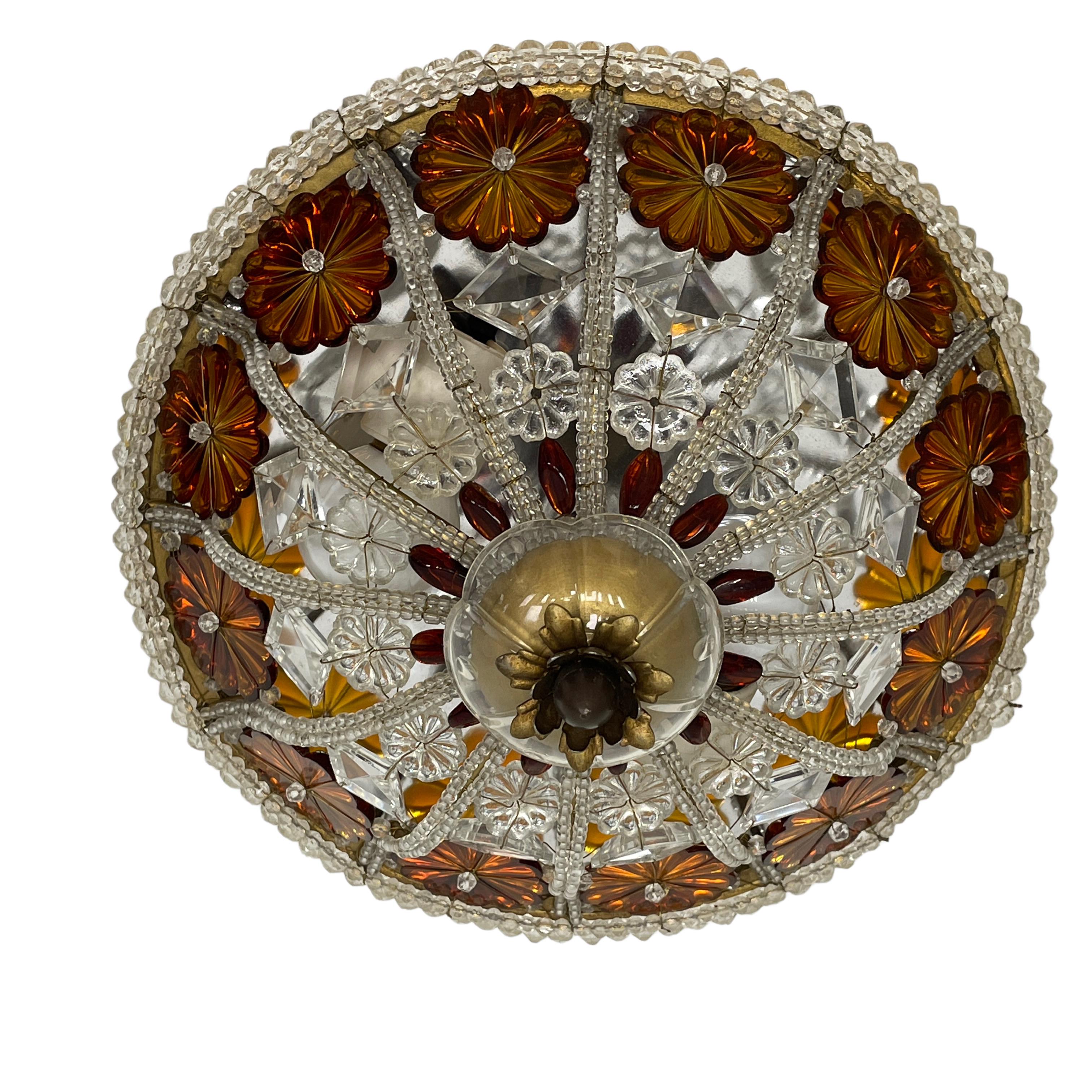 Gorgeous Bagues Beaded Crystal Glass Flush Mount, Midcentury, France, 1950s For Sale 1