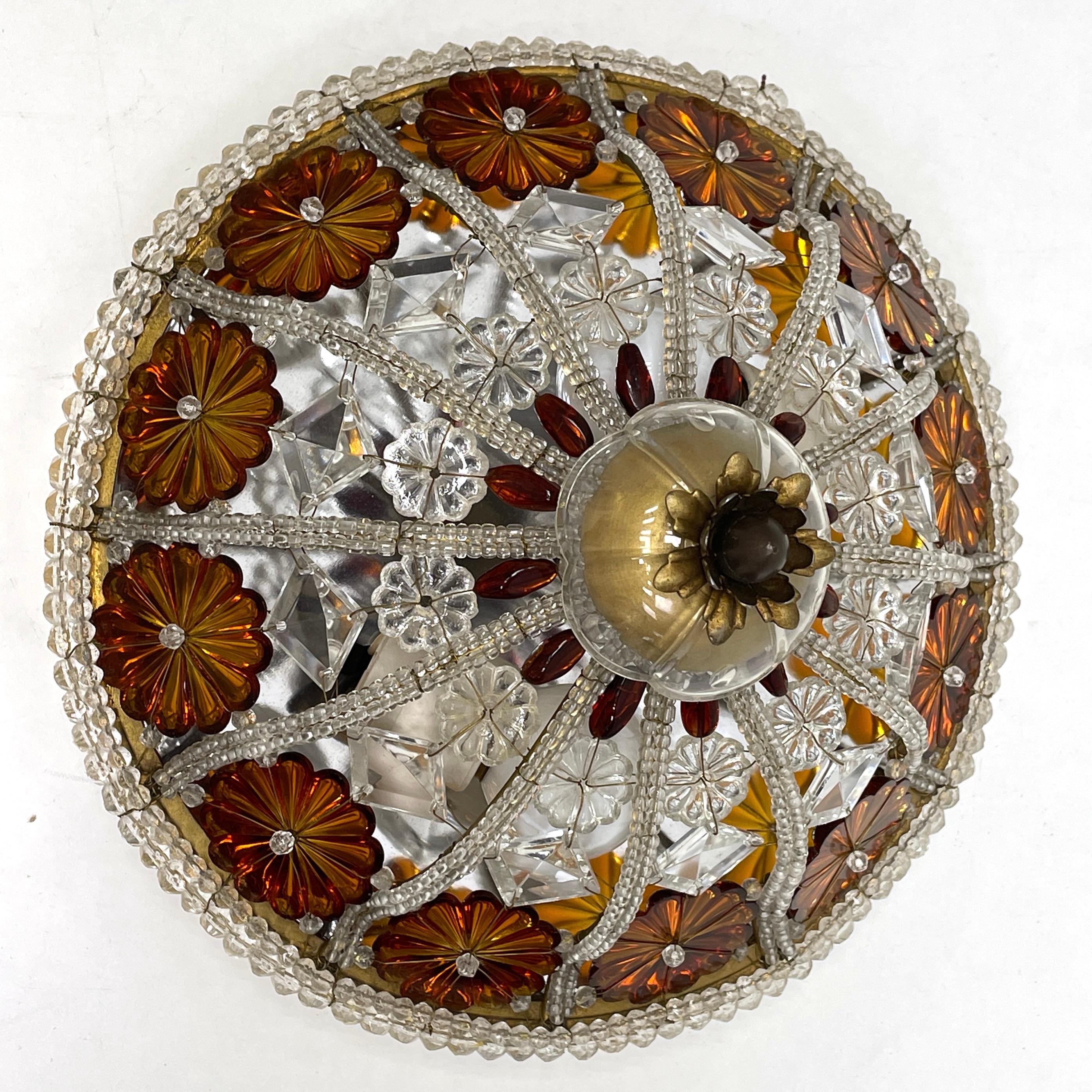 Gorgeous Bagues Beaded Crystal Glass Flush Mount, Midcentury, France, 1950s For Sale 2