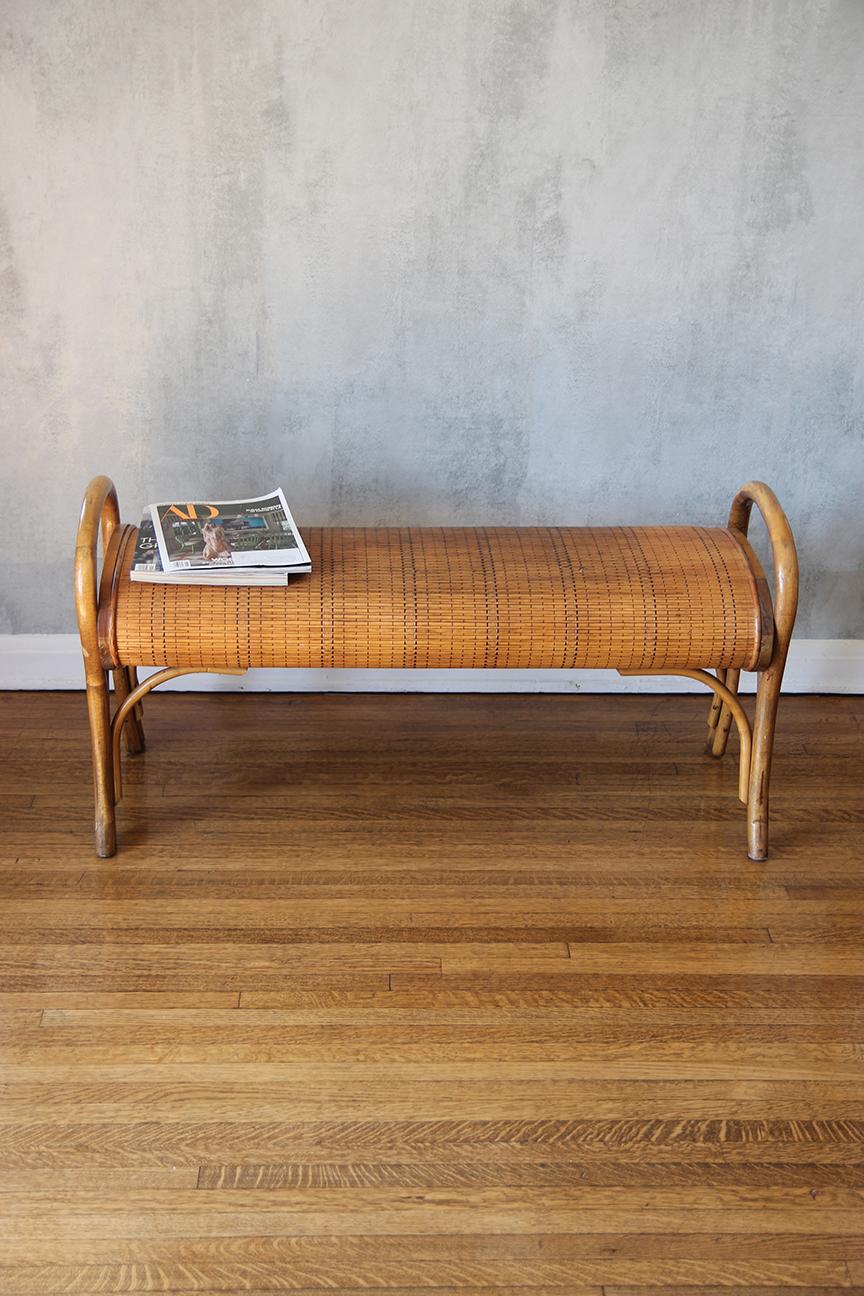 Beautiful 1960s French Mid-Century Modern bench, the organic beauty of the bamboo materials is timeless and classic, making bamboo furniture incredibly versatile. The bench is in perfect conditions, it is a perfect seating piece or a bed end piece. 