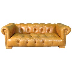 Vintage Gorgeous Baseball Glove Leather Tufted English Georgian Style Chesterfield Sofa