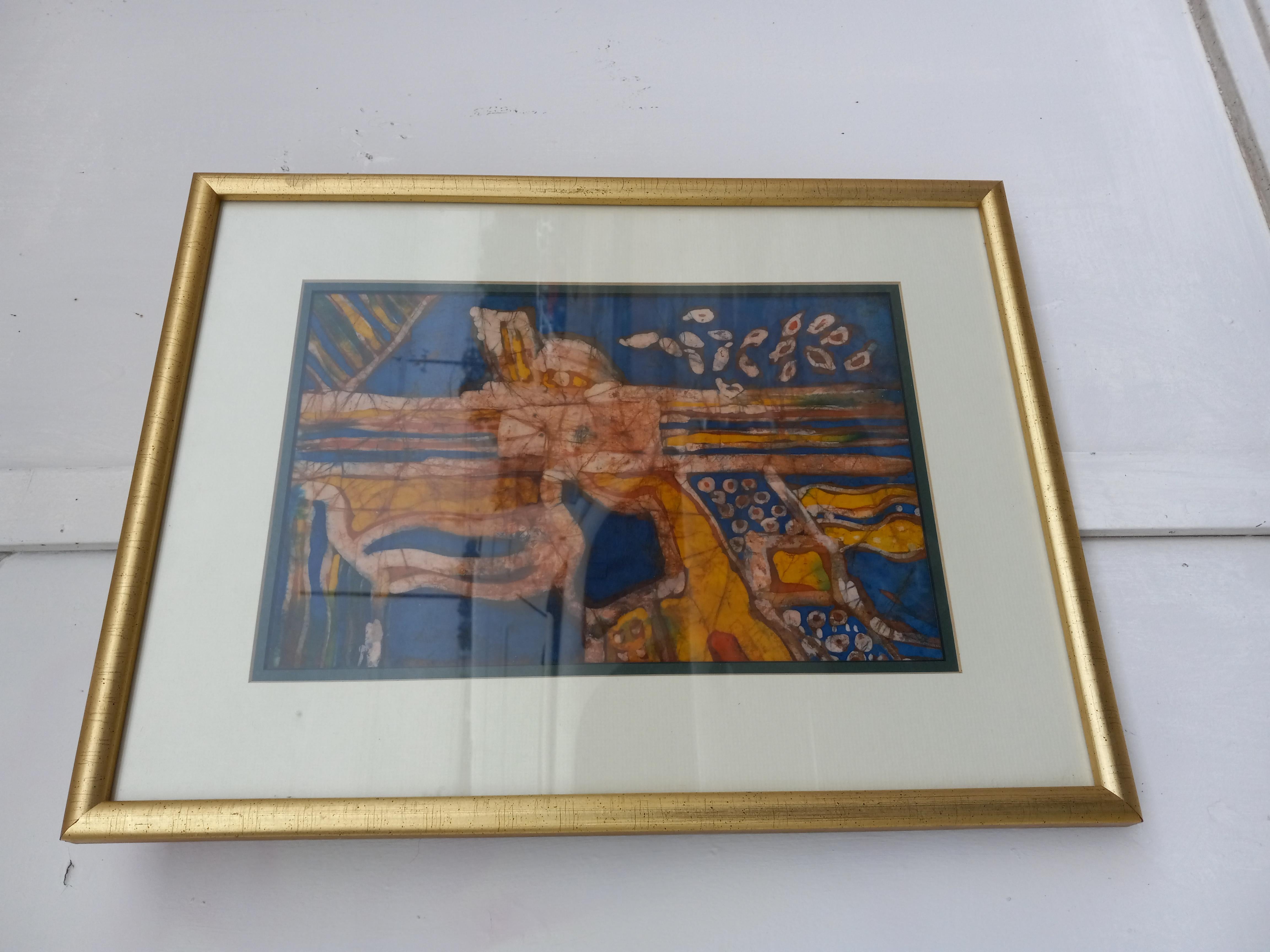 Gorgeous batik style print on linen In Good Condition For Sale In Pasadena, TX