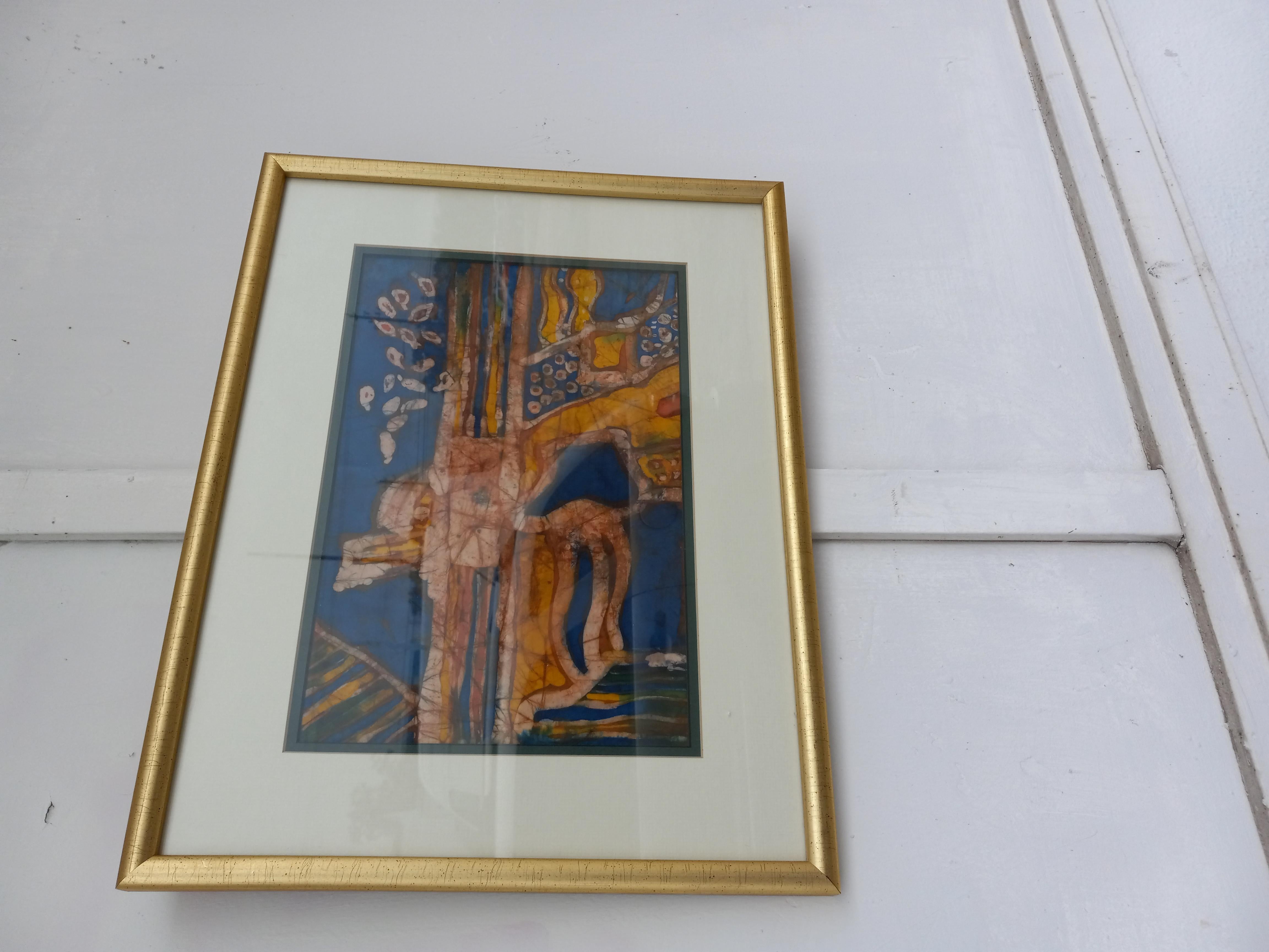 20th Century Gorgeous batik style print on linen For Sale