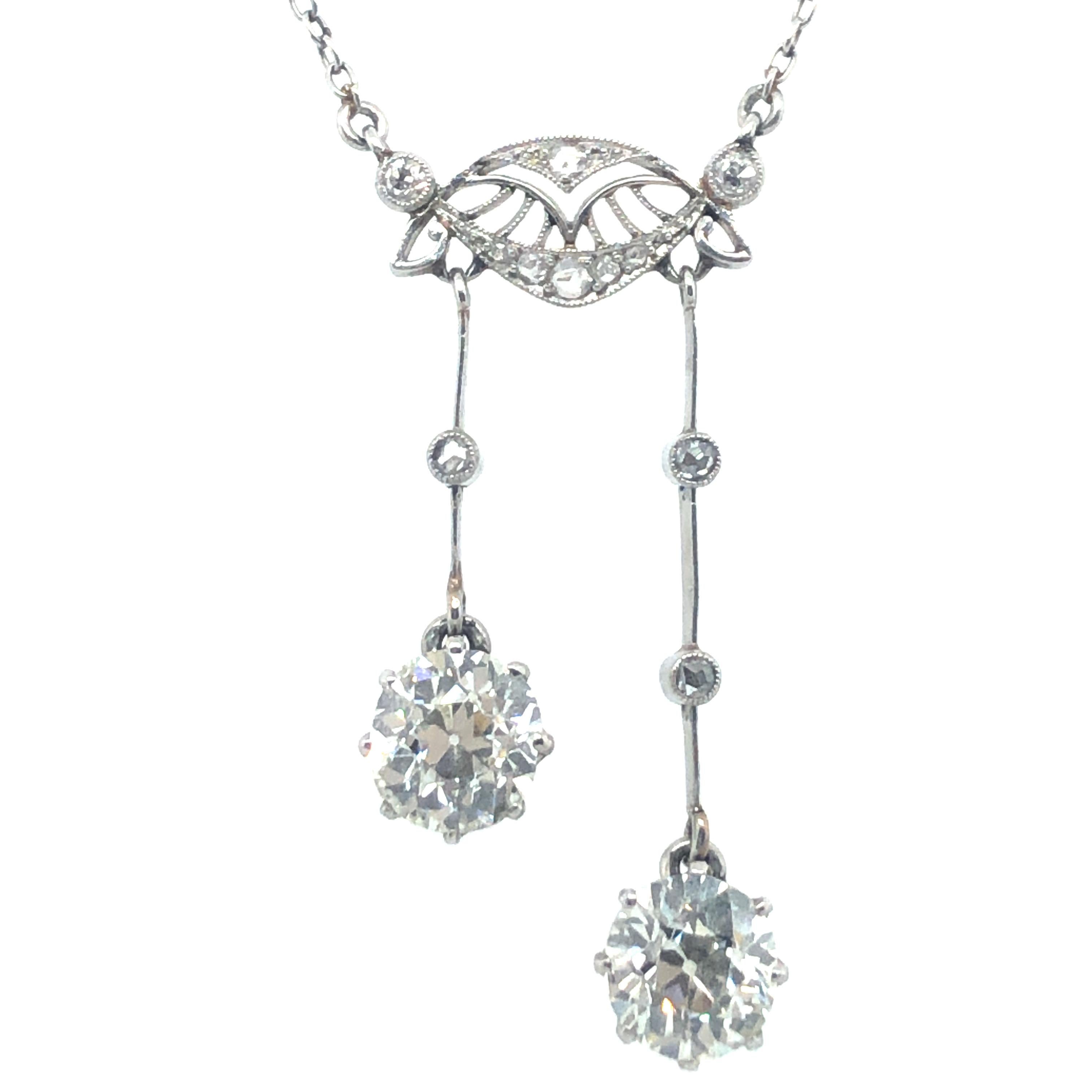 Old European Cut Gorgeous Belle Époque Négligée Diamond Necklace in Platinum 950 For Sale