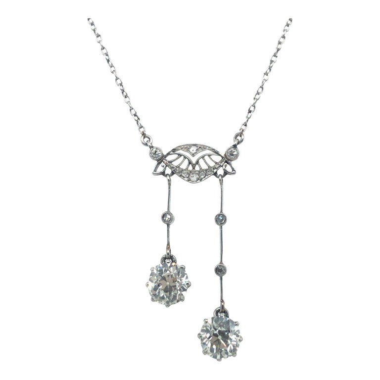 Gorgeous Belle Époque Négligée Diamond Necklace in Platinum 950 For Sale