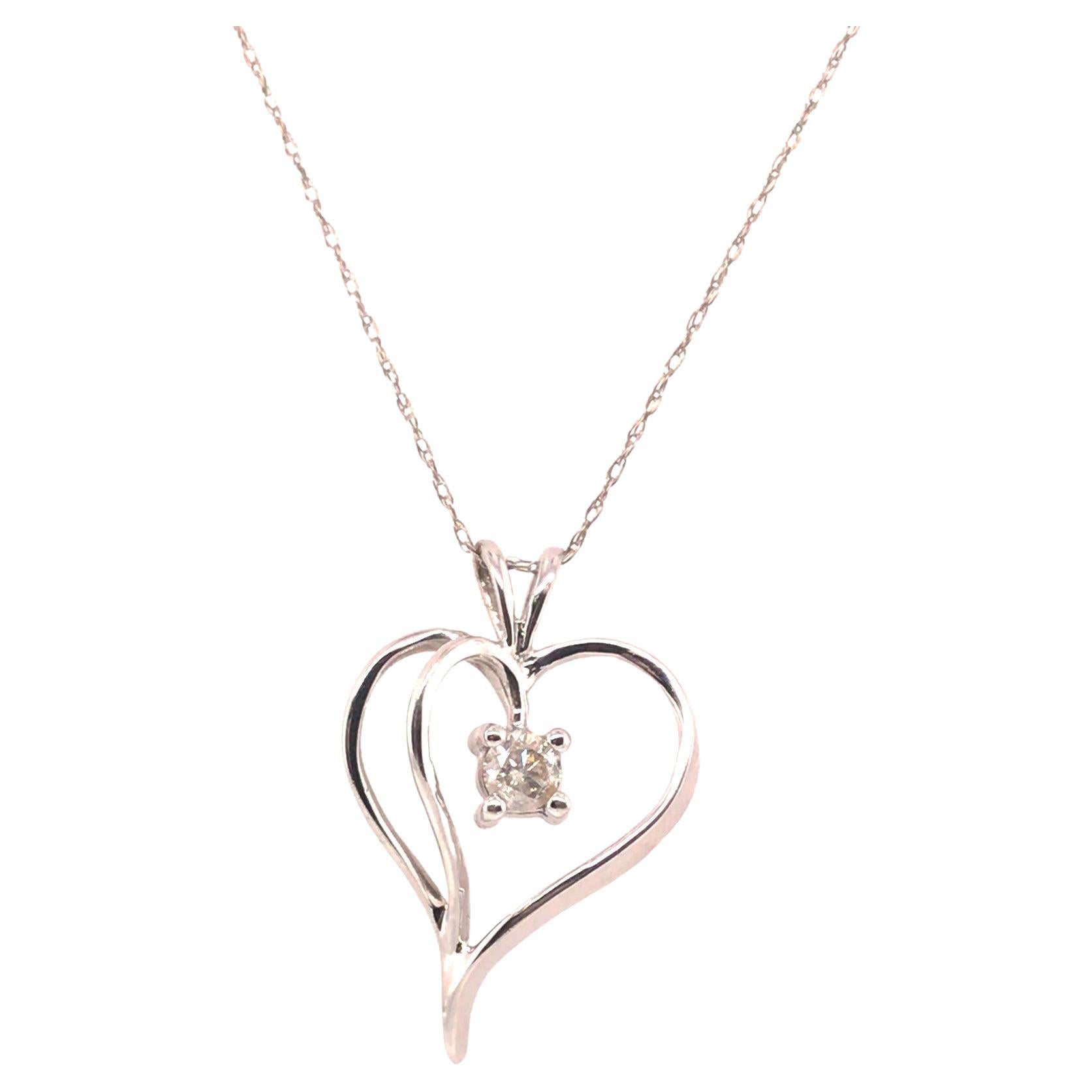 Gorgeous Big Heart Solitaire Diamond Pendant Necklace .25ct 14K White Gold For Sale