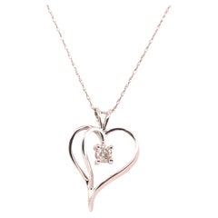 Gorgeous Big Heart Solitaire Diamond Pendant Necklace .25ct 14K White Gold