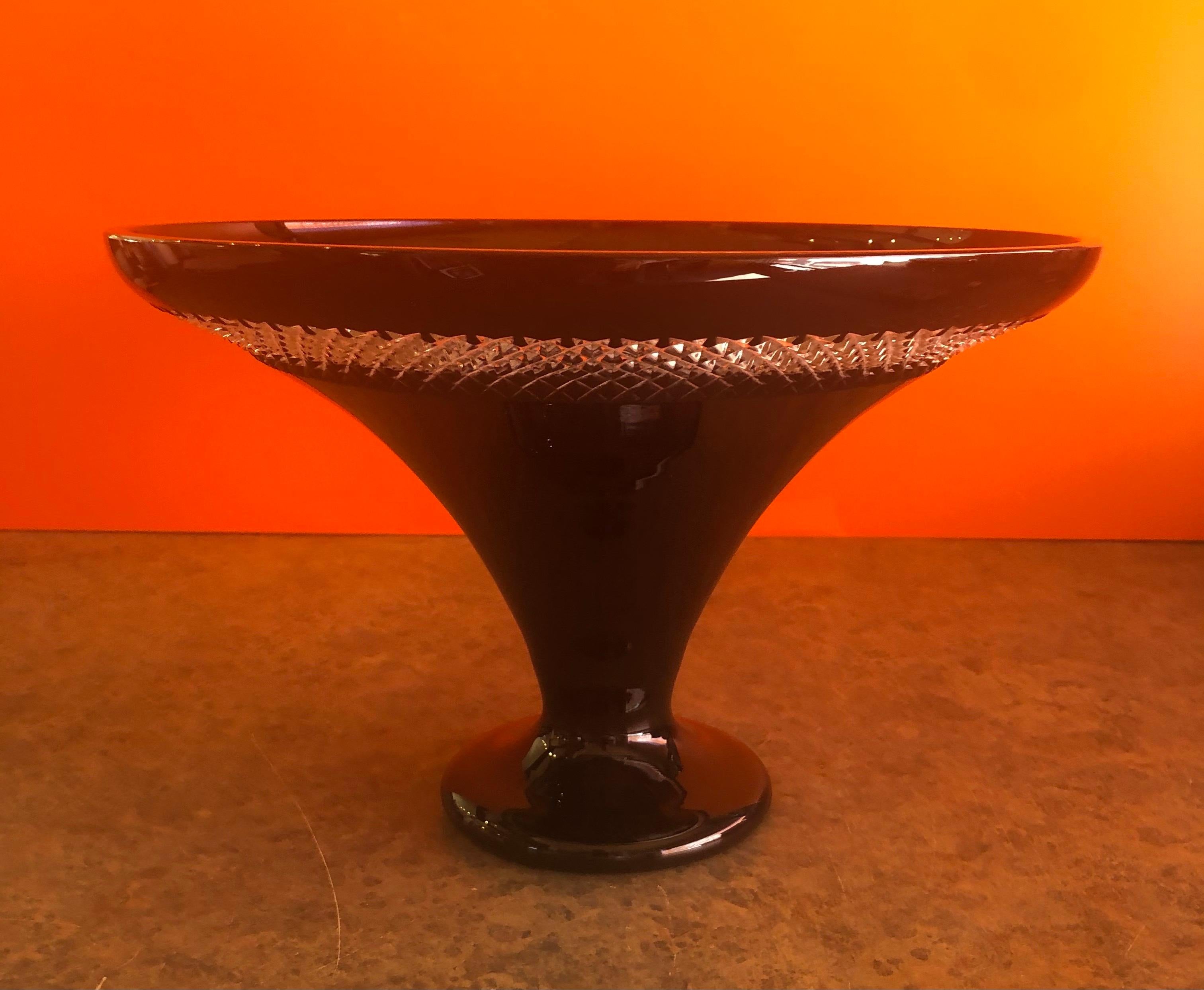 Gorgeous black cut footed crystal centerpiece bowl by John Rocha for Waterford, circa 2000s. Dramatic and stylish, the 