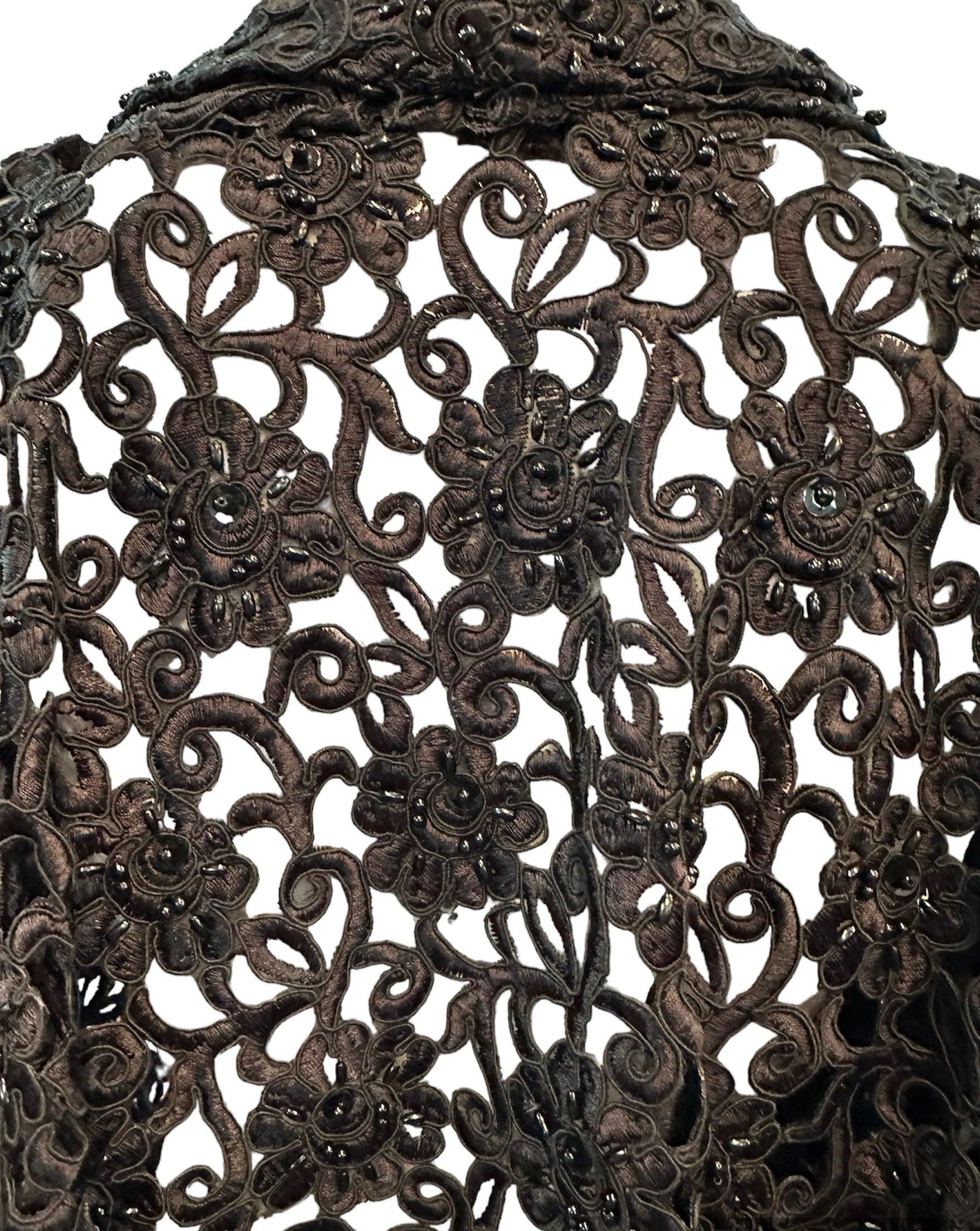 Women's Gorgeous Black Cutwork Lace Evening Jacket Dotted with Beading For Sale