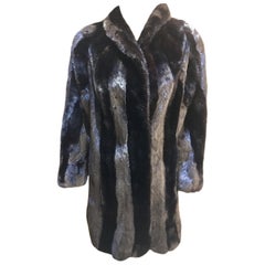 Retro Gorgeous Black Mink Fur Coat with Vertical Striped Black on Black Effect