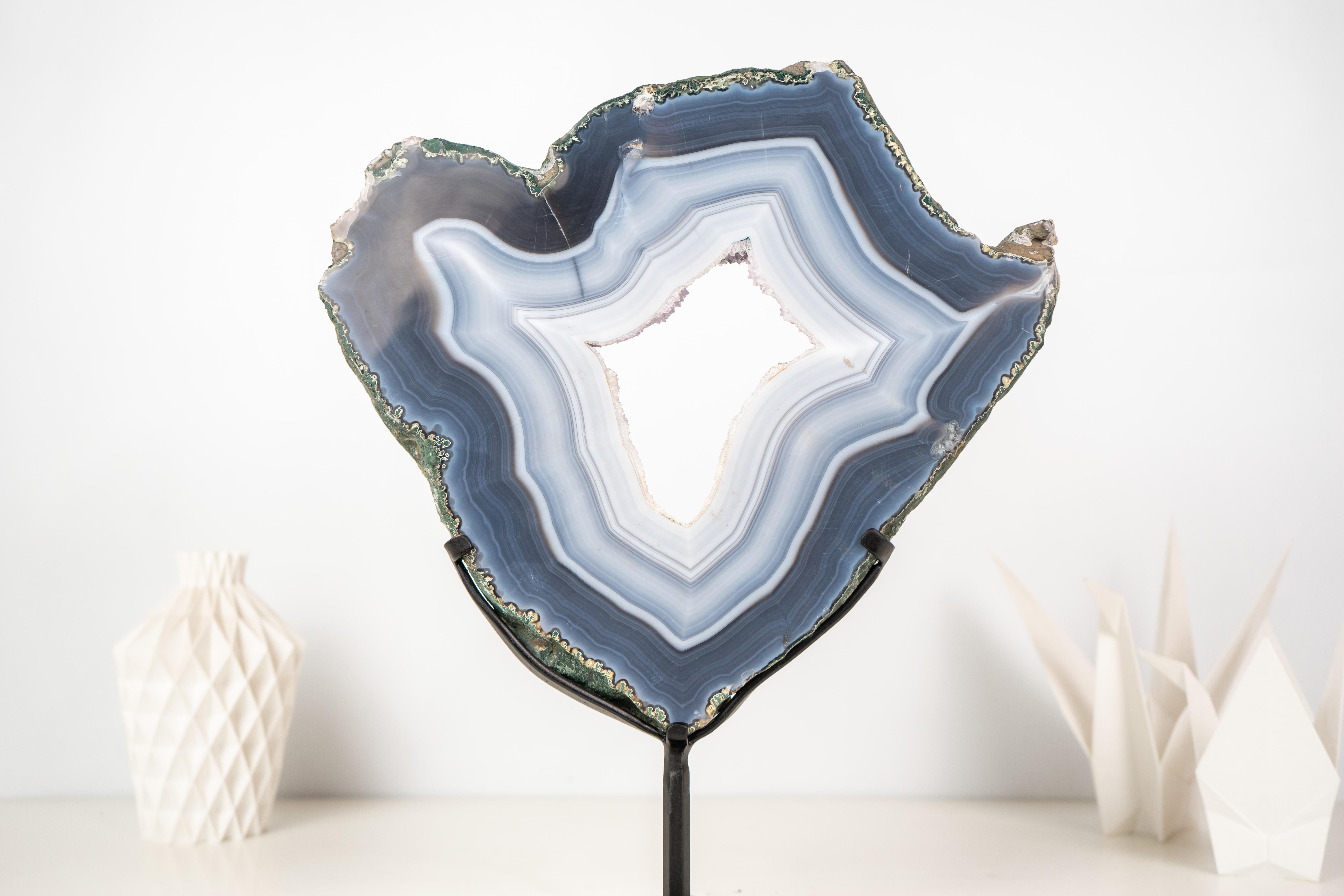 Gorgeous Blue and White Lace Agate Geode with Sparkly White Druzy Galaxy For Sale 5