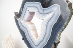 Gorgeous Blue and White Lace Agate Geode with Sparkly White Druzy Galaxy