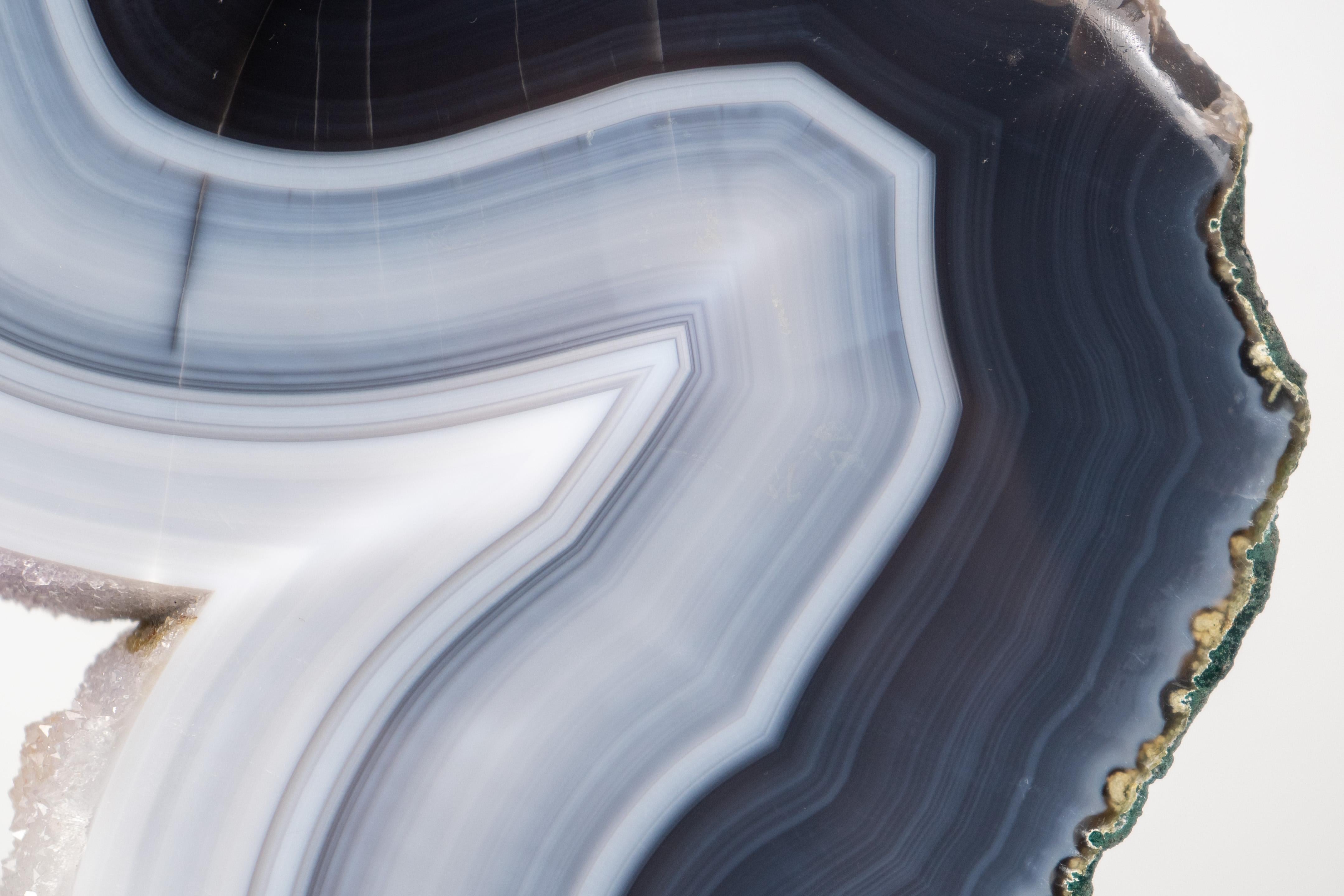 Crystal Gorgeous Blue and White Lace Agate Geode with Sparkly White Druzy Galaxy For Sale