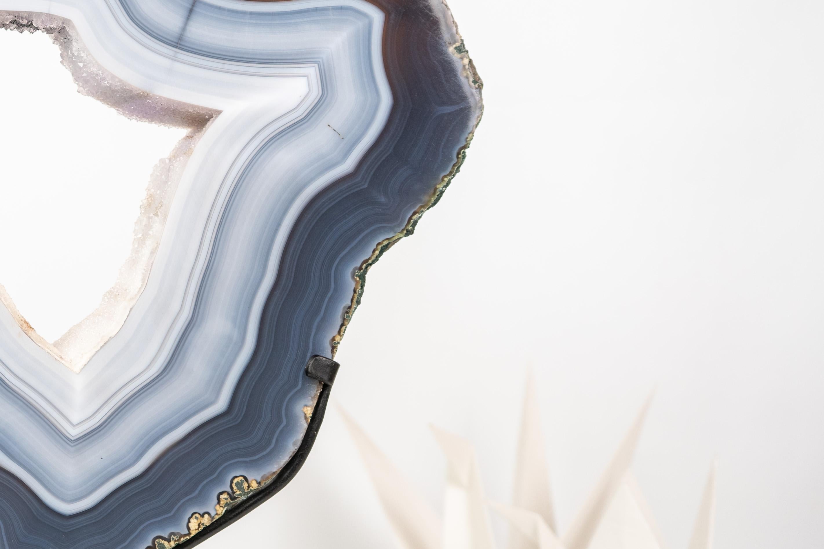 Crystal Gorgeous Blue and White Lace Agate Geode with Sparkly White Druzy Galaxy For Sale