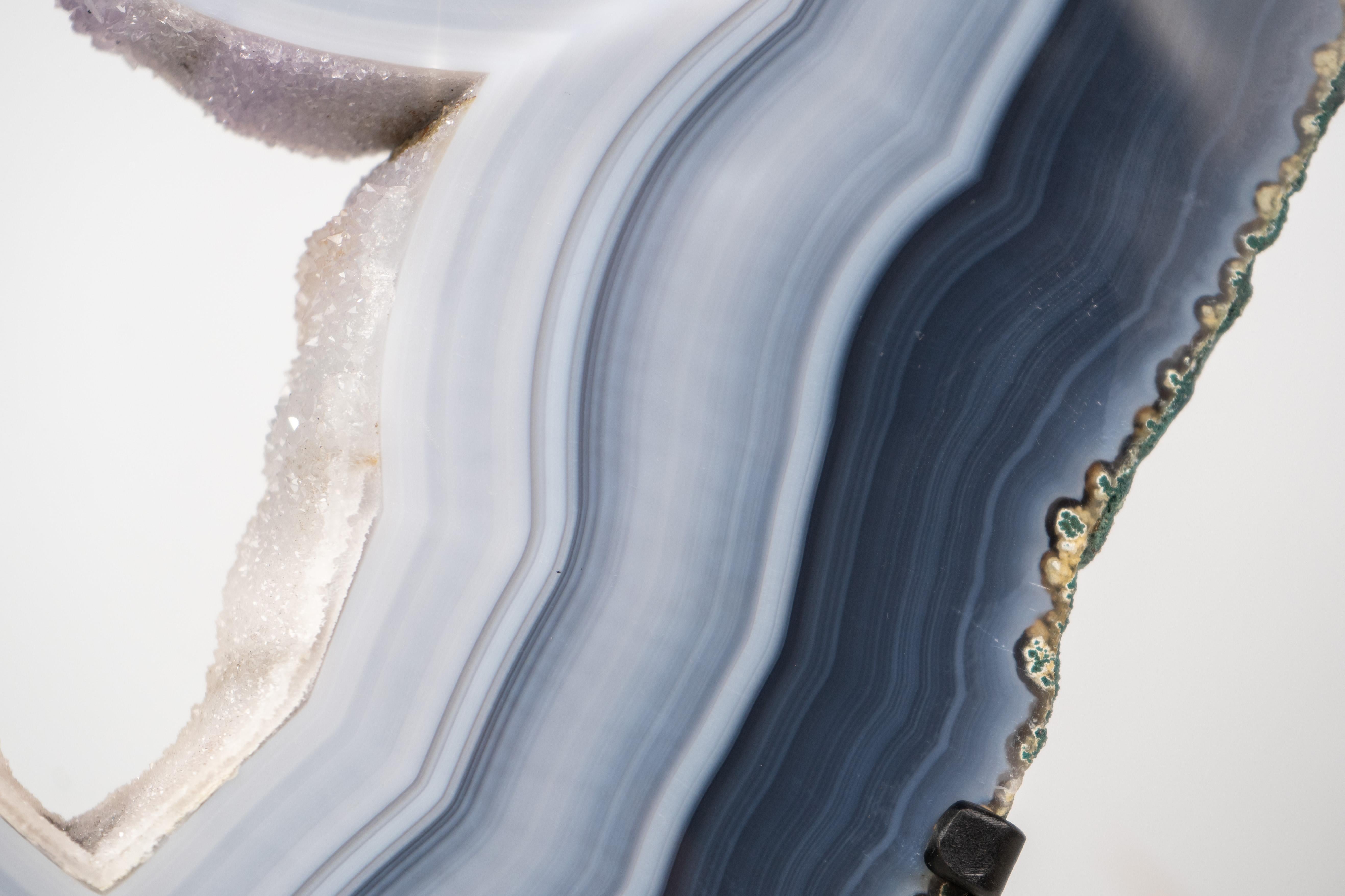Gorgeous Blue and White Lace Agate Geode with Sparkly White Druzy Galaxy For Sale 1