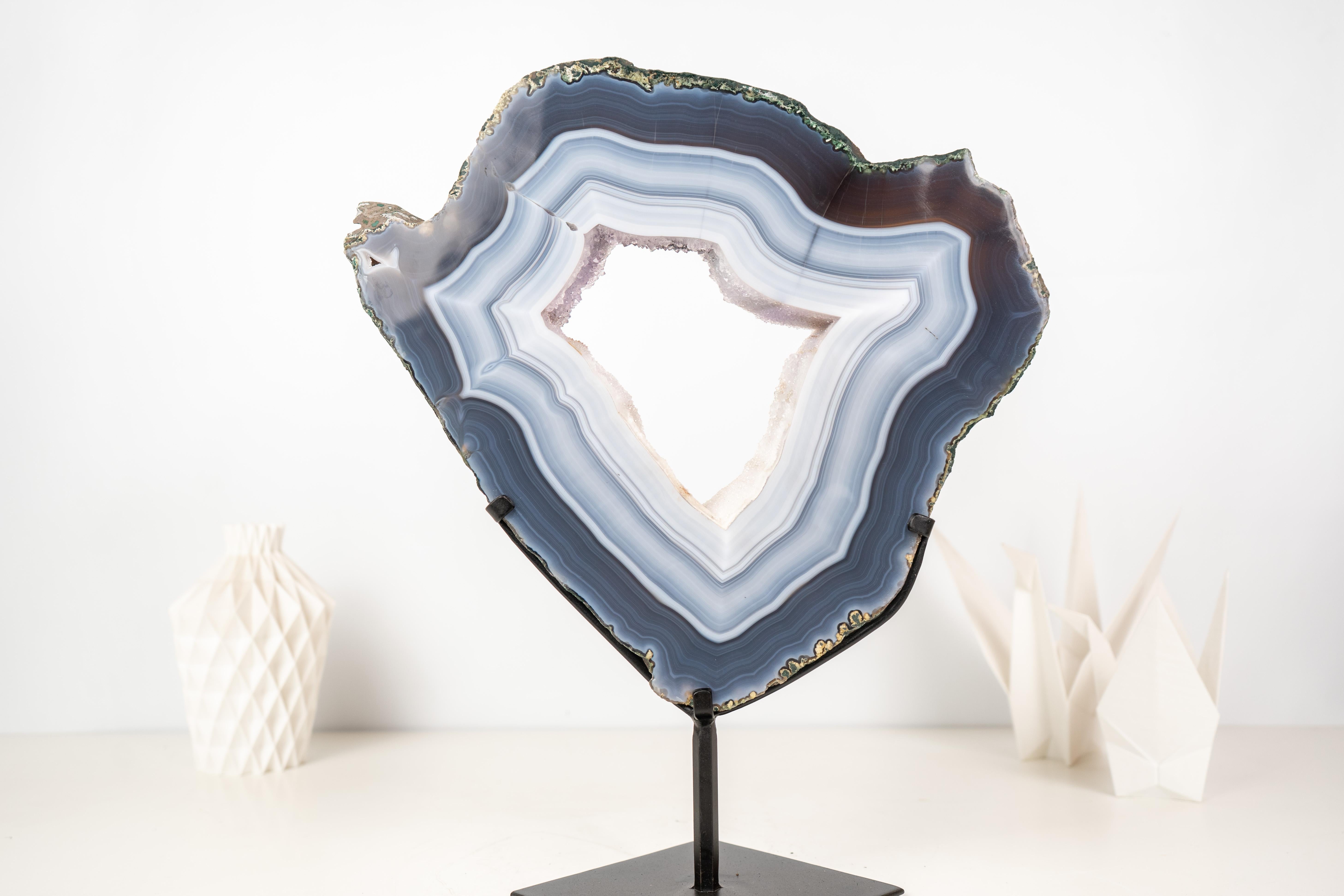 Gorgeous Blue and White Lace Agate Geode with Sparkly White Druzy Galaxy For Sale 1