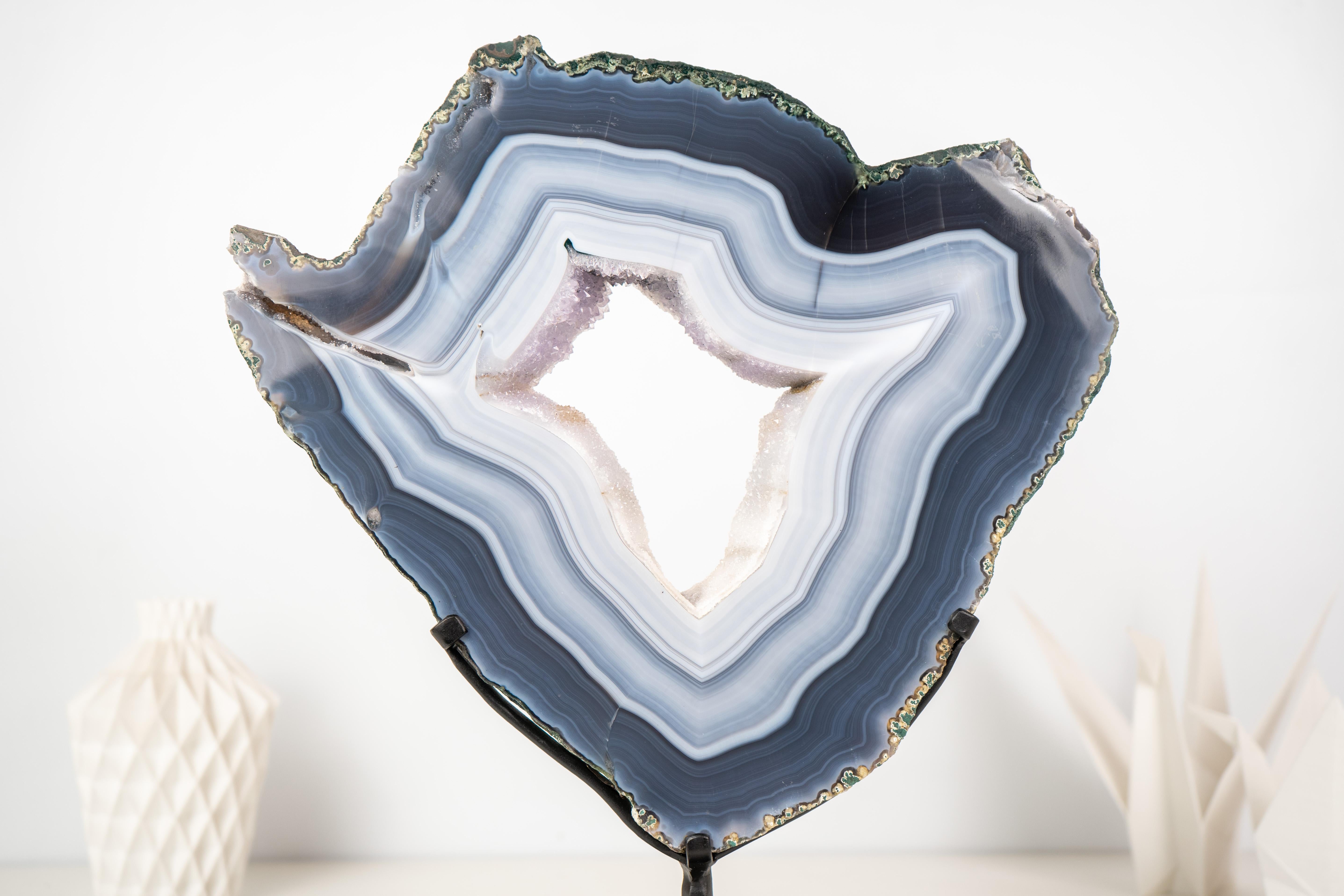 Gorgeous Blue and White Lace Agate Geode with Sparkly White Druzy Galaxy For Sale 2