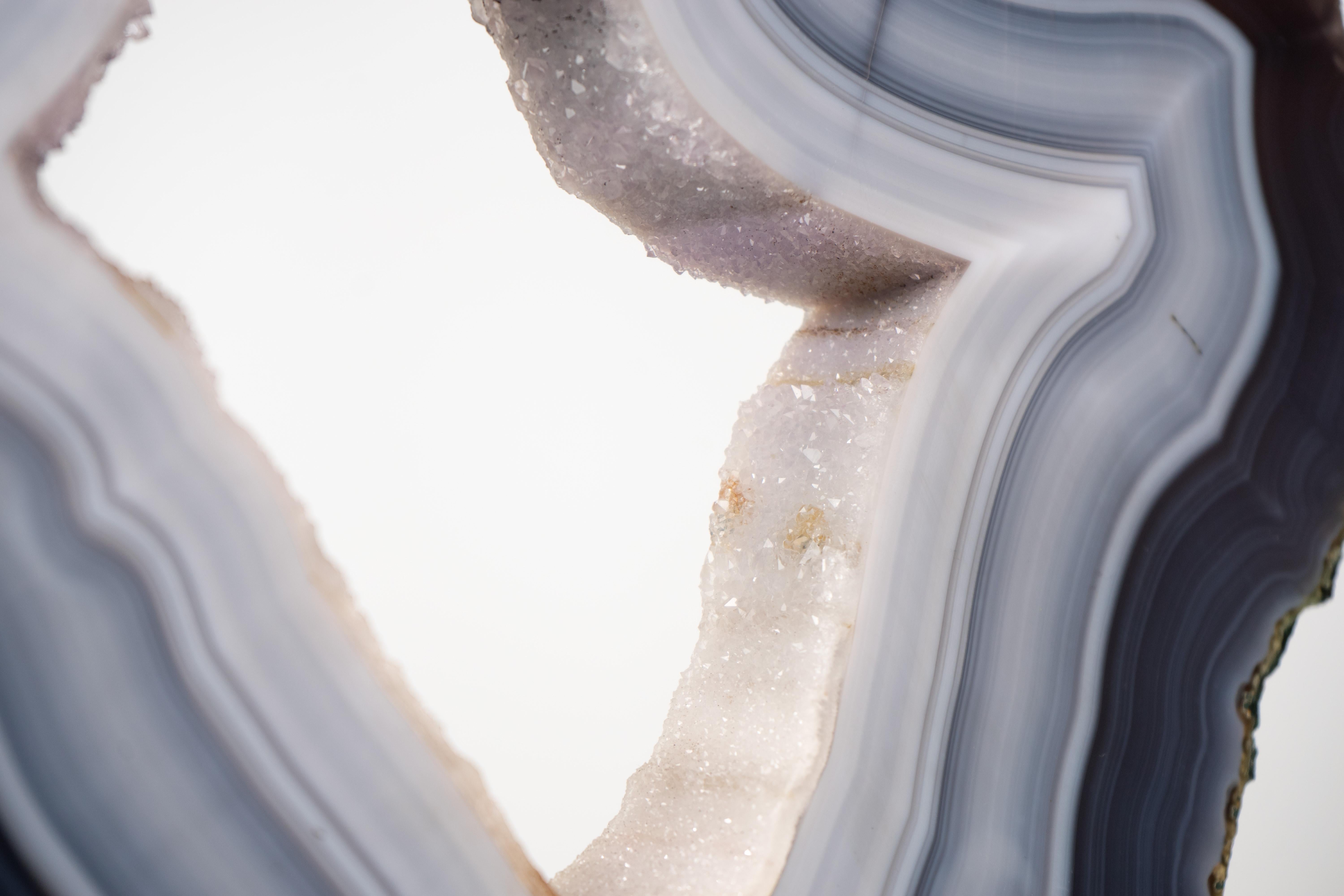 Gorgeous Blue and White Lace Agate Geode with Sparkly White Druzy Galaxy For Sale 2