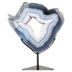 Gorgeous Blue and White Lace Agate Geode with Sparkly White Druzy Galaxy