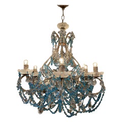 Gorgeous Blue Rosette and Clear Beads Chandelier, France, Early 20th C