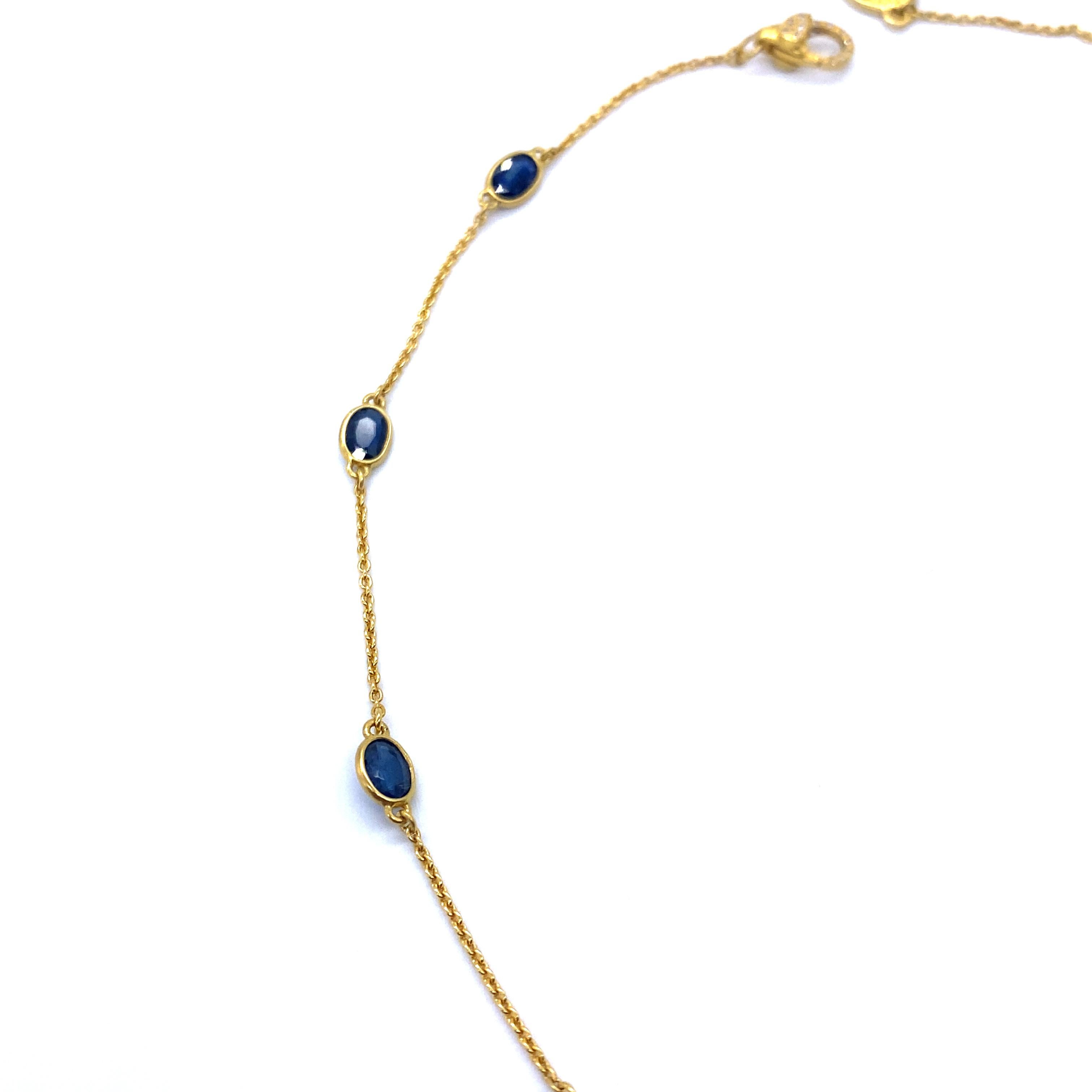 Gorgeous Blue Sapphire Drops Necklace with 1.08 Carat Diamonds In New Condition For Sale In Secaucus, NJ