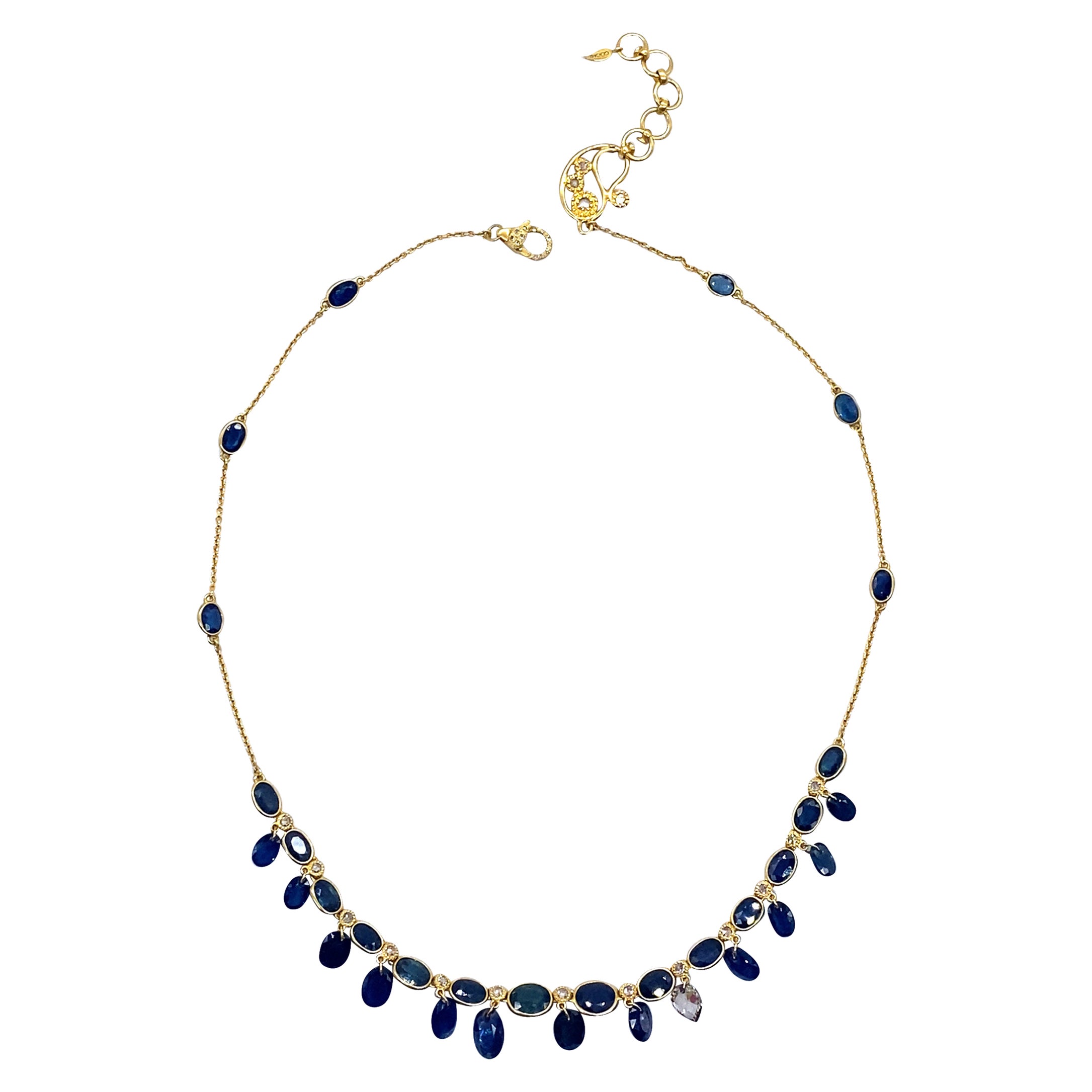 Splendida collana di gocce di zaffiro blu con diamanti da 1,08 carati