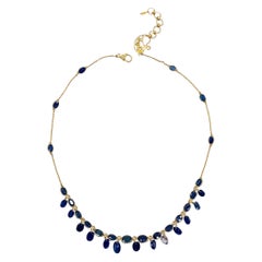 Splendida collana di gocce di zaffiro blu con diamanti da 1,08 carati