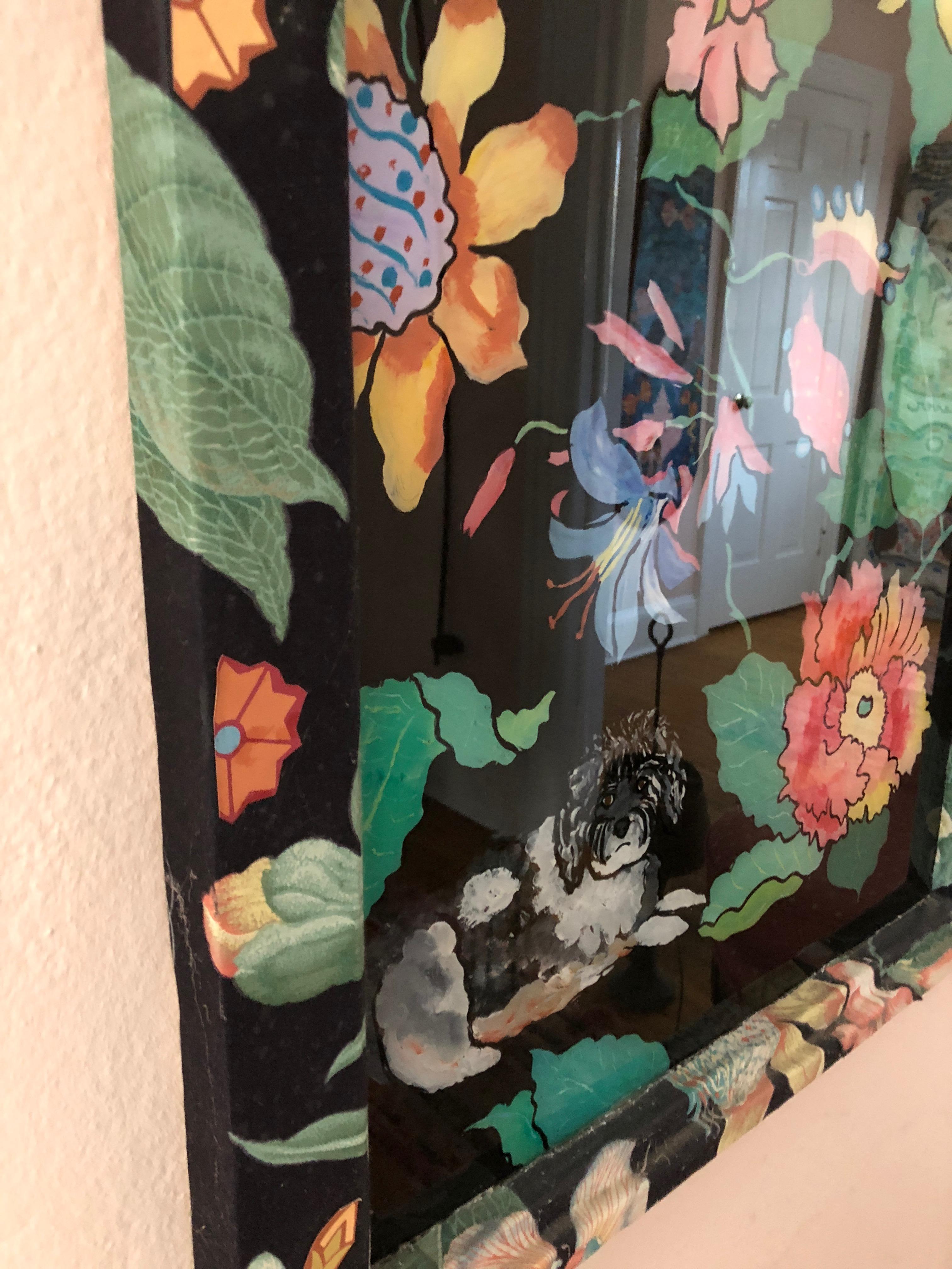 Wunderschönes, kühnes Reverse-Gemälde auf Glas eines Mohnblumens im Garten im Zustand „Hervorragend“ im Angebot in Hopewell, NJ
