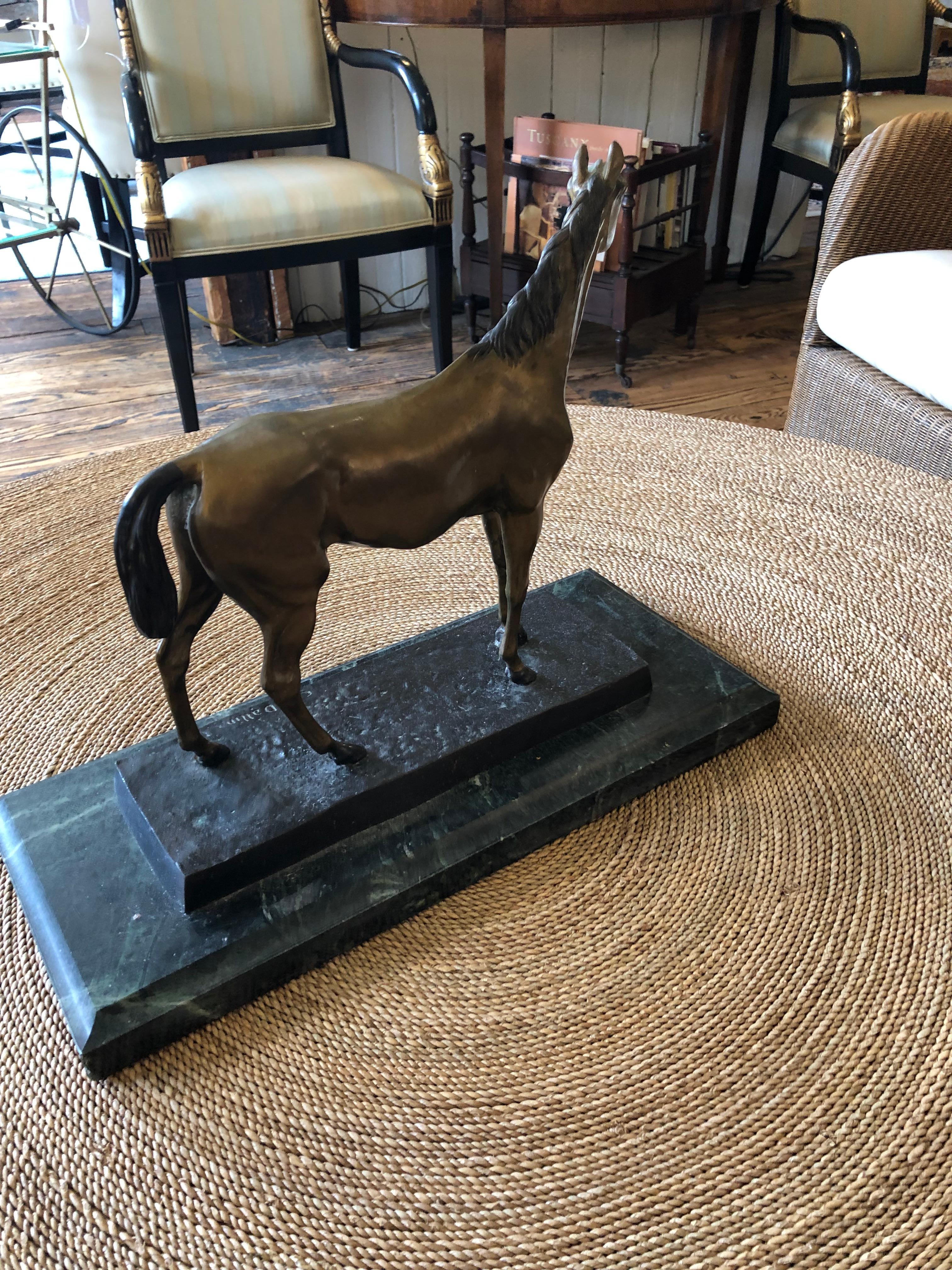Gorgeous Bronze Equestrian Sculpture on Green Marble Base by Cyrus Dallin 5