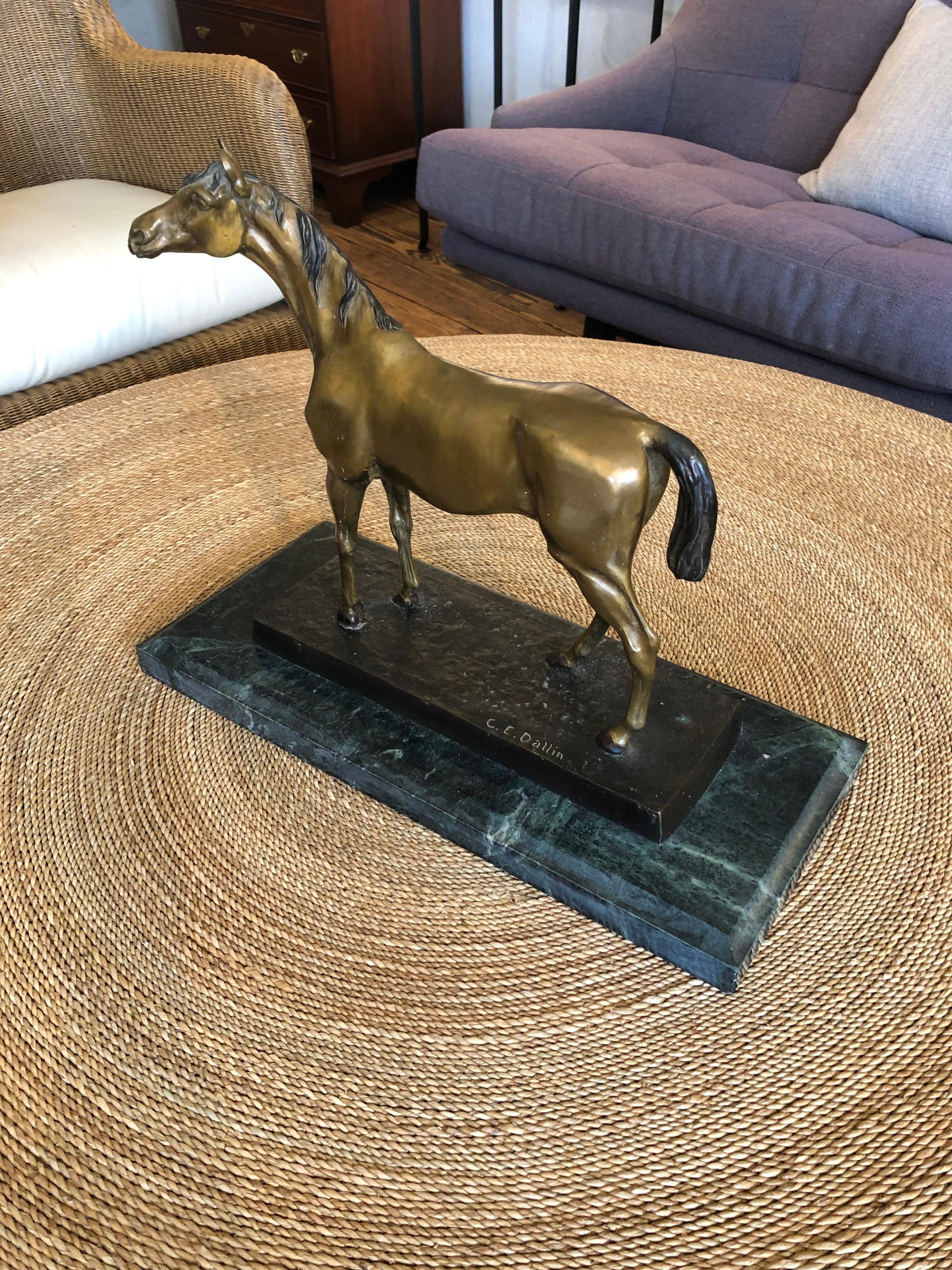 American Gorgeous Bronze Equestrian Sculpture on Green Marble Base by Cyrus Dallin