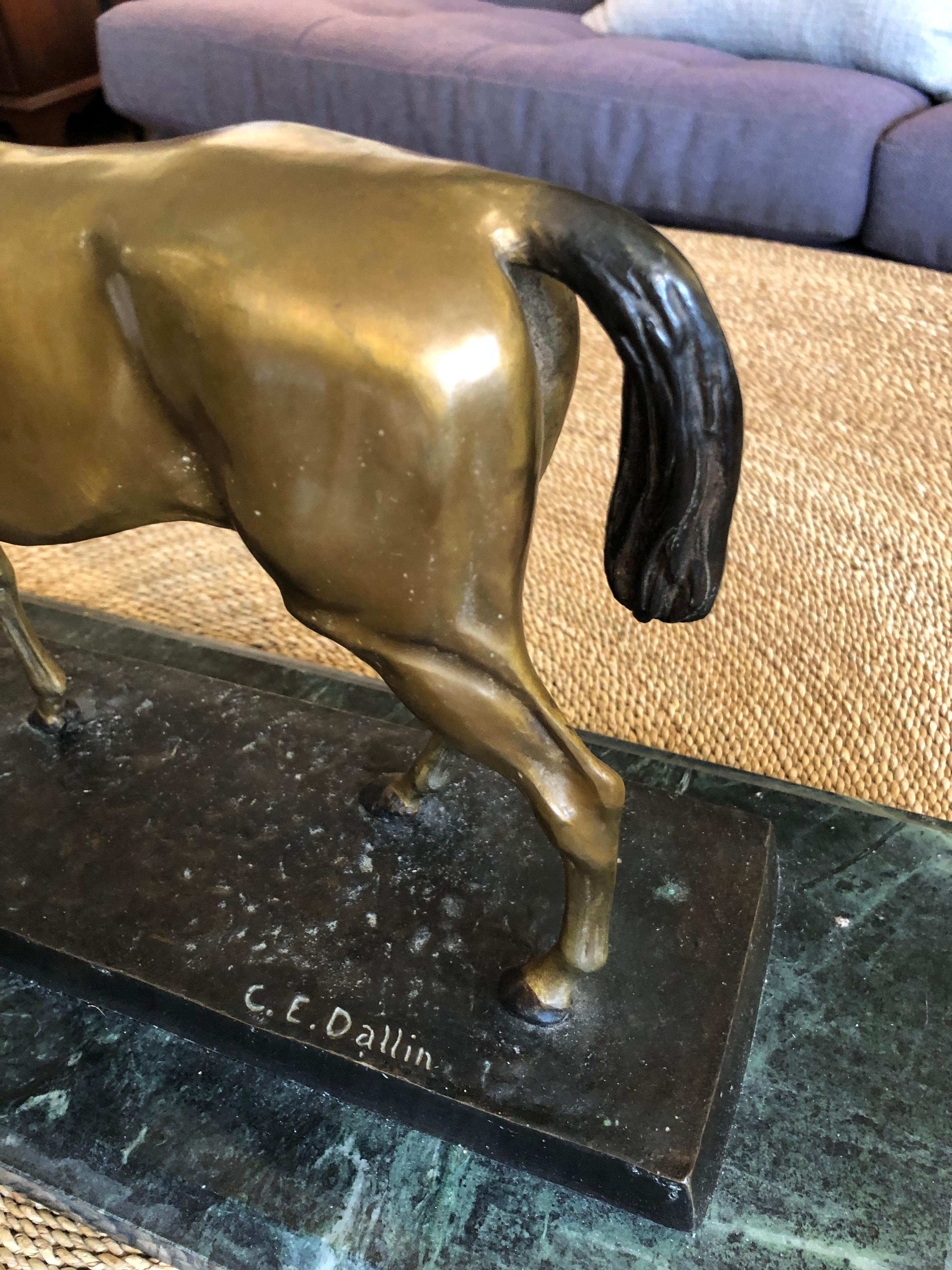 Mid-20th Century Gorgeous Bronze Equestrian Sculpture on Green Marble Base by Cyrus Dallin