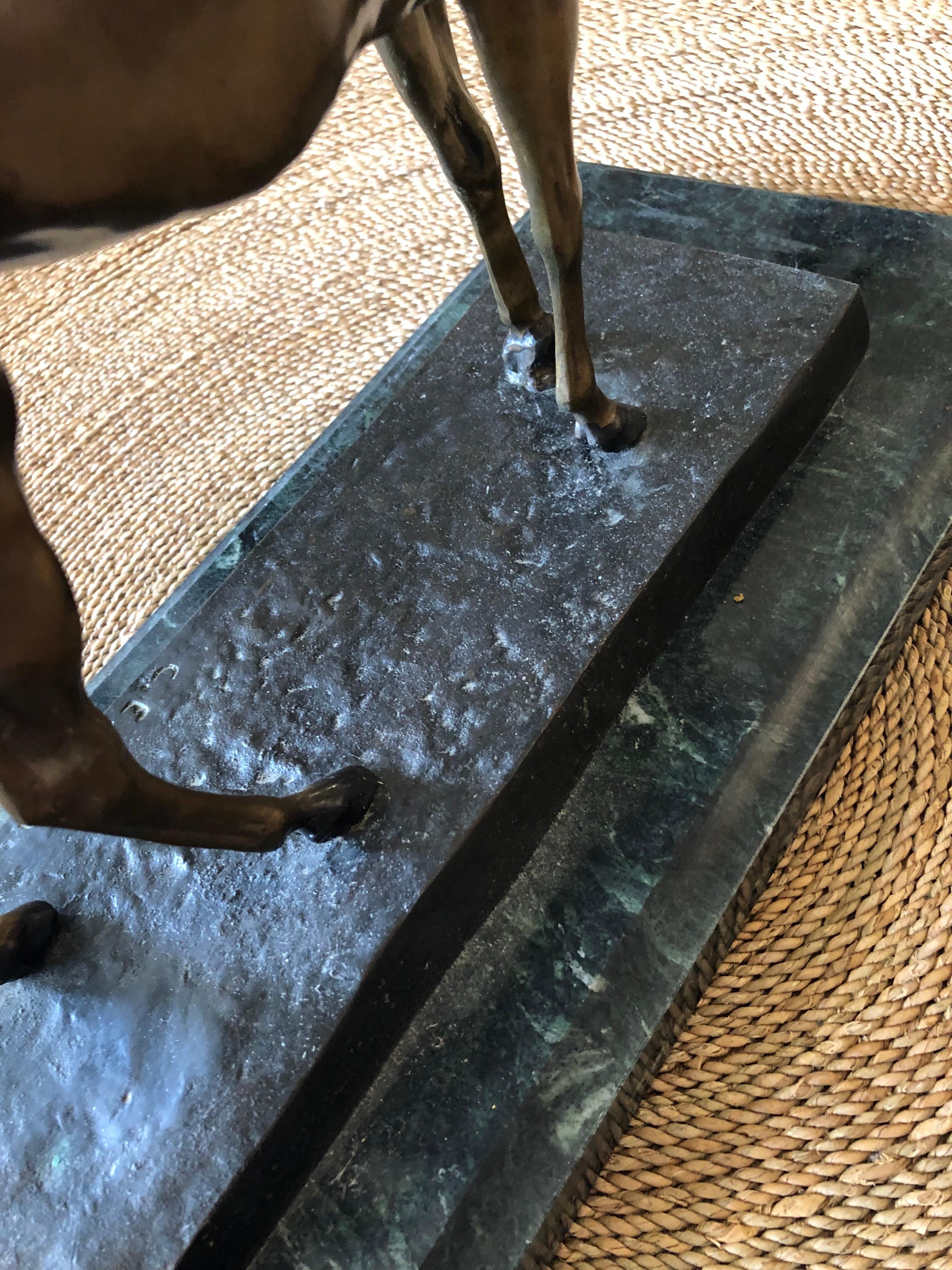 Gorgeous Bronze Equestrian Sculpture on Green Marble Base by Cyrus Dallin For Sale 4