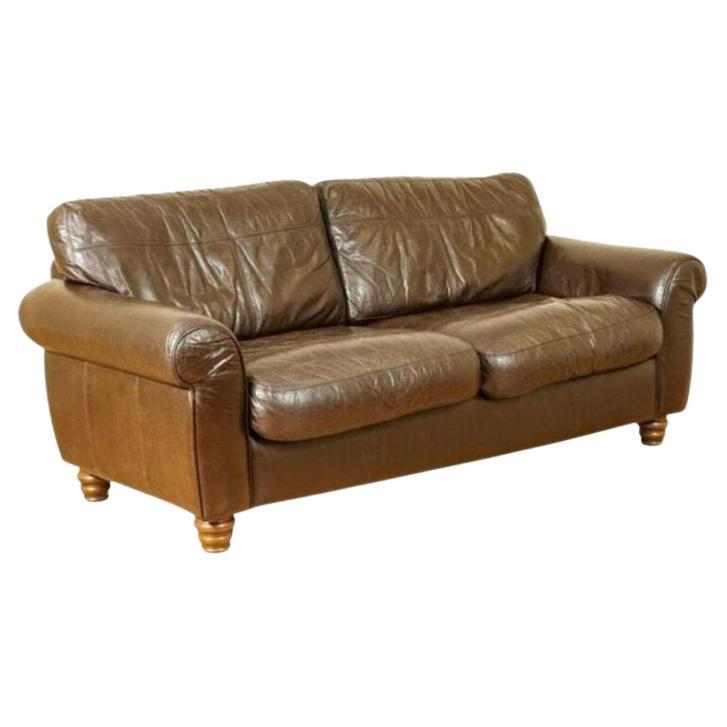 Gorgeous Brown Heritage Saddle Leather John Lewis Madison 2 Seater Sofa For Sale