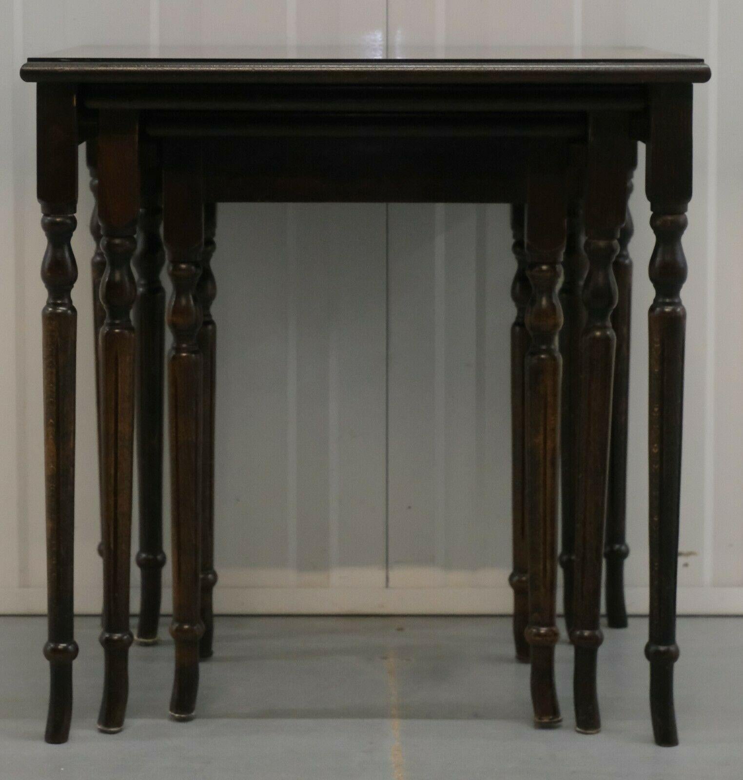 Edwardian Gorgeous Brown Hardwood Nest of Tables on Fluted Legs For Sale