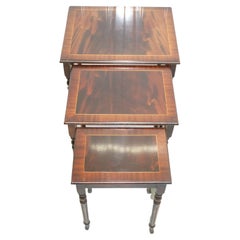 Used Gorgeous Brown Hardwood Nest of Tables on Fluted Legs