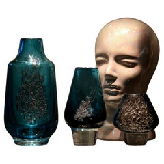 Vintage gorgeous BUBBLE ART GLASS Trio by „Heinz“ Löffelhardt late 1960s Set of 3 Vases