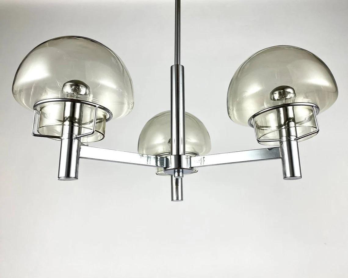 Mid-Century Modern Stilnovo Style Vintage Chandelier  3 Light Points Pendant Lighting, Italy For Sale