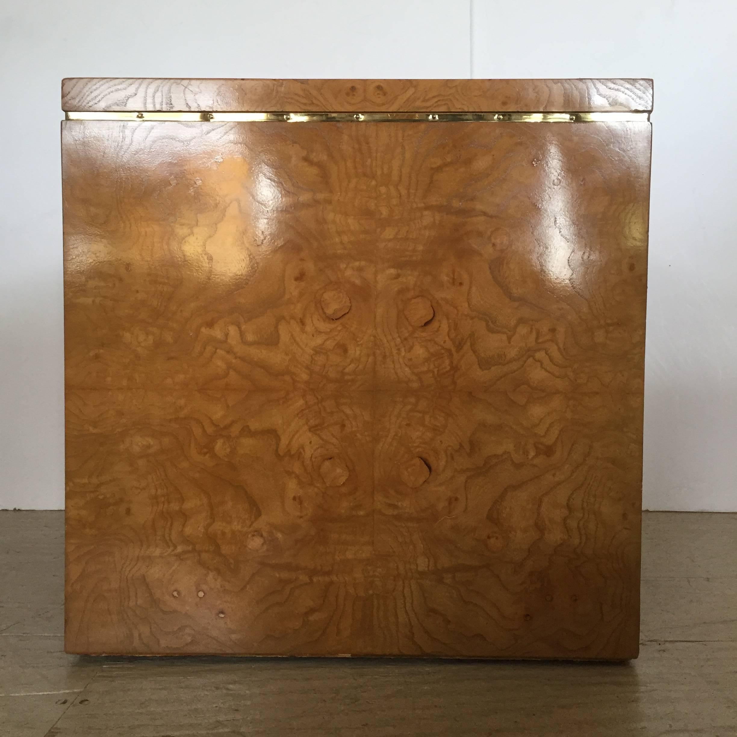 Mid-Century Modern Gorgeous Burl Wood Milo Baughman Style Midcentury Cube End Tables